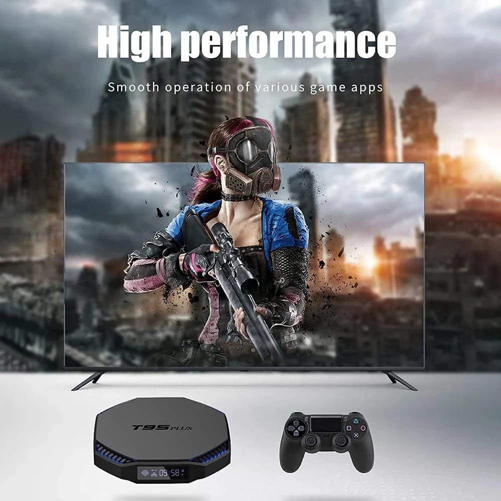 اندروید باکس 11.0 LIROM مدل T95 PLUS با پردازنده چهار هسته ای RK3566 Cortex-A55 64 بیتی، وای فای دو بانده 2.4 گیگاهرتز/5 گیگاهرتز، رزولوشن 8K 4K Ultra HD، بلوتوث 4.0، اترنت 1000M، 4 گیگابایت رم + 32 گیگابایت حافظه داخلی