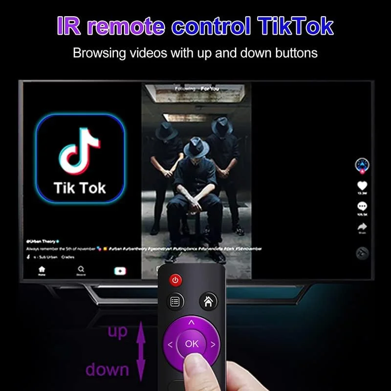 اندروید باکس LIROM مدل Android 12.0، پردازنده چهار هسته ای 64 بیتی RK3356 ARM Cortex-A53، وای فای دو بانده 2.4/5.8G، شبکه LAN 10-1000M، بلوتوث 4.1، H.265 UHD 4K / 8K، به همراه مینی کیبورد بی سیم، 8 گیگابایت رم + 64 گیگابایت حافظه داخلی