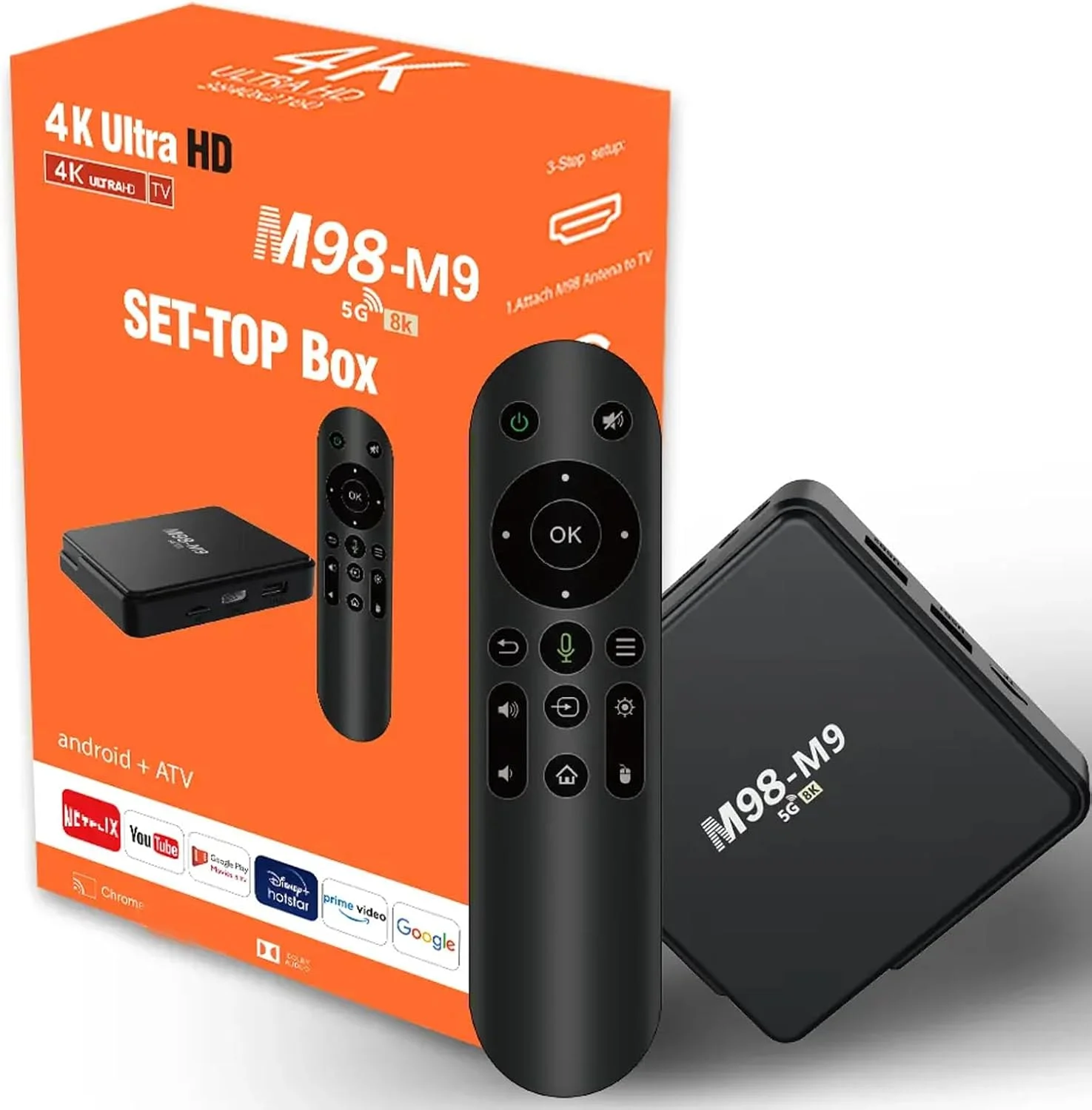 اندروید باکس هوشمند LongRool، با پخش کننده رسانه ای 4K Ultra HD، دارای ریموت کنترل، پشتیبانی از اتصال دو بانده/دستگاه های بلوتوث/GoogleTv و دستیار صوتی، 2 گیگابایت رم + 8 گیگابایت حافظه، قابلیت پخش تا کیفیت 4K HD