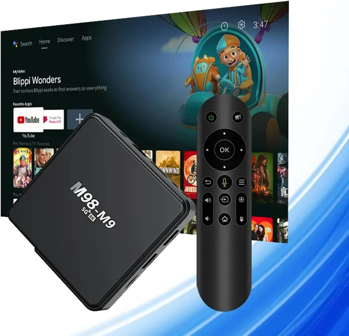 اندروید باکس هوشمند LongRool، با پخش کننده رسانه ای 4K Ultra HD، دارای ریموت کنترل، پشتیبانی از اتصال دو بانده/دستگاه های بلوتوث/GoogleTv و دستیار صوتی، 2 گیگابایت رم + 8 گیگابایت حافظه، قابلیت پخش تا کیفیت 4K HD