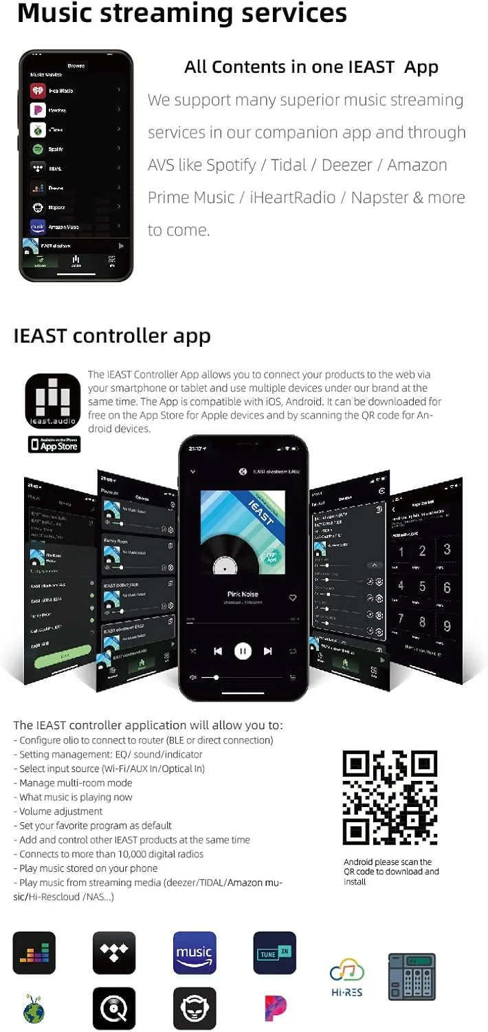 آداپتور گیرنده صوتی استریمینگ Ieast Olio AirPlay 2، سازگار با سیری، وای فای و بلوتوث، Spotify و Tidal Connect Direct، چند اتاقه و چند منطقه ای، پشتیبانی از صدای Hi-Res با کیفیت 192khz/24bit
