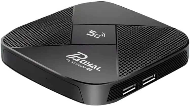 رویال 5G استریمینگ و رزولوشن فوق العاده بالا با جعبه تلویزیون رویال 5G نسخه پلاتینیوم 2023، پردازنده فوق سریع، اندروید 13، رم 64 گیگابایت، رام 512 گیگابایت، 12K الترا اچ دی