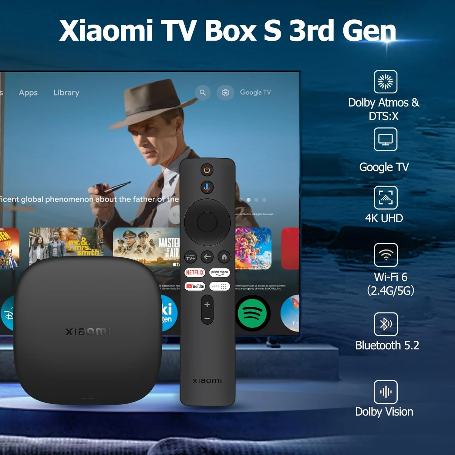 شیائومی Mi TV Box S نسل سوم، 2 گیگابایت رم + 32 گیگابایت رام، پخش جریانی 4K Ultra HD، بلوتوث، Wi-Fi، نسل سوم، مشکی