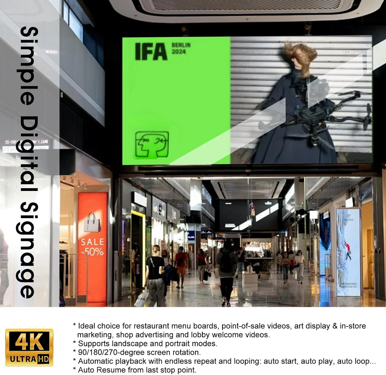 پخش کننده رسانه دیجیتال 4K Ultra-HD و 1080P زومکونم-زومکونم برای درایوهای USB و کارت های MicroSD، ساین دیجیتال، ویدیوهای H.265/HEVC H.264/AVC MP4 MKV، موسیقی MP3، عکس های JPG، خروجی 4K HDMI، AV آنالوگ، پخش خودکار پخش کننده رسانه دیجیتال 4K Ultra-HD و 1080P زومکونم-زومکونم برای درایوهای USB و کارت های MicroSD، ساین دیجیتال، ویدیوهای H.265/HEVC H.264/AVC MP4 MKV، موسیقی MP3، عکس های JPG، خروجی 4K HDMI، AV آنالوگ، پخش خودکار