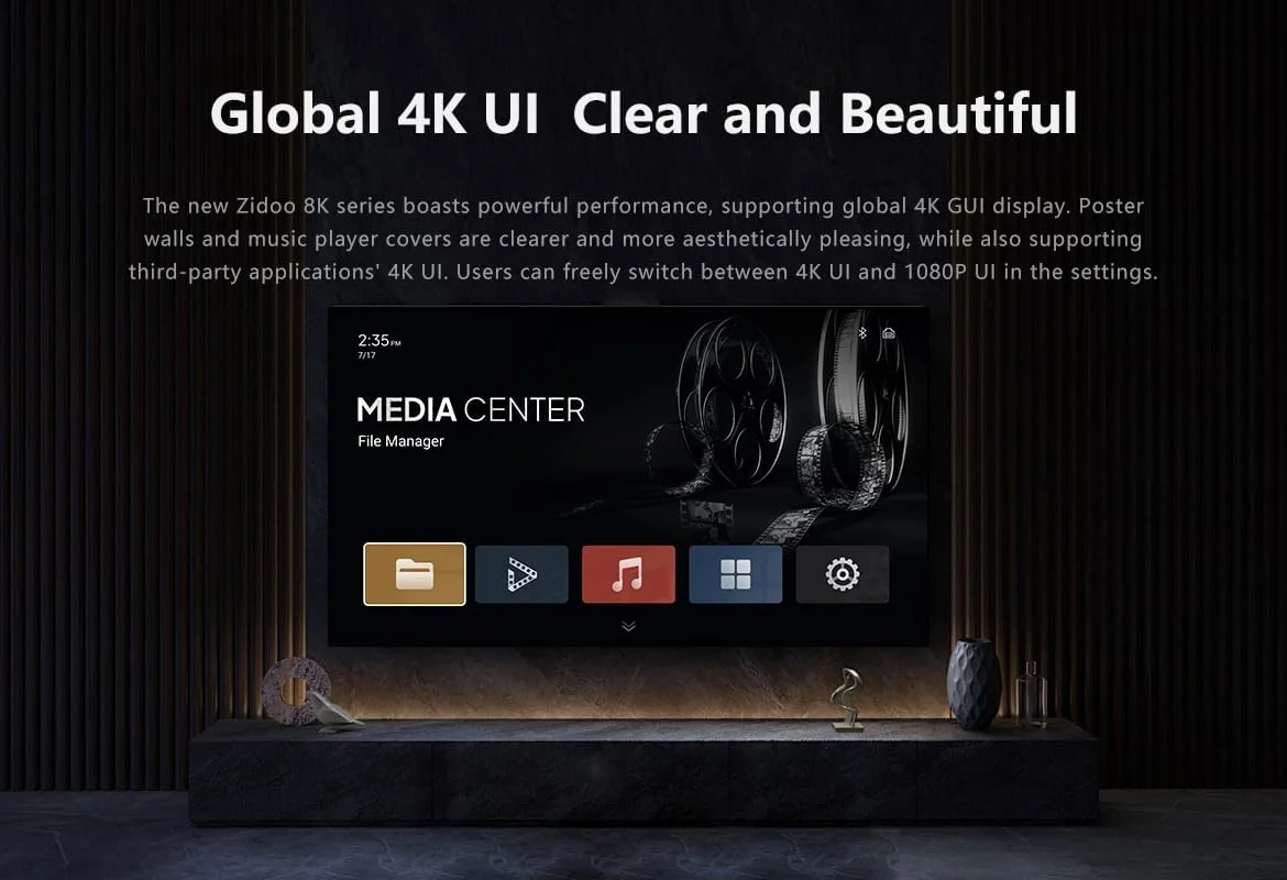 مدیا پلیر اندروید 8K Zidoo Z30 Pro، Amlogic S928X-K، رم 6 گیگابایتی DDR4، حافظه 64 گیگابایتی eMMC، Dolby Vision، DTS:X، HDR10+، HDMI 2.1، WiFi 6، BT 5.2، تصویر AI، AVS3، صدای Hi-Fi، دیوار پوستر، موسیقی بدون افت کیفیت