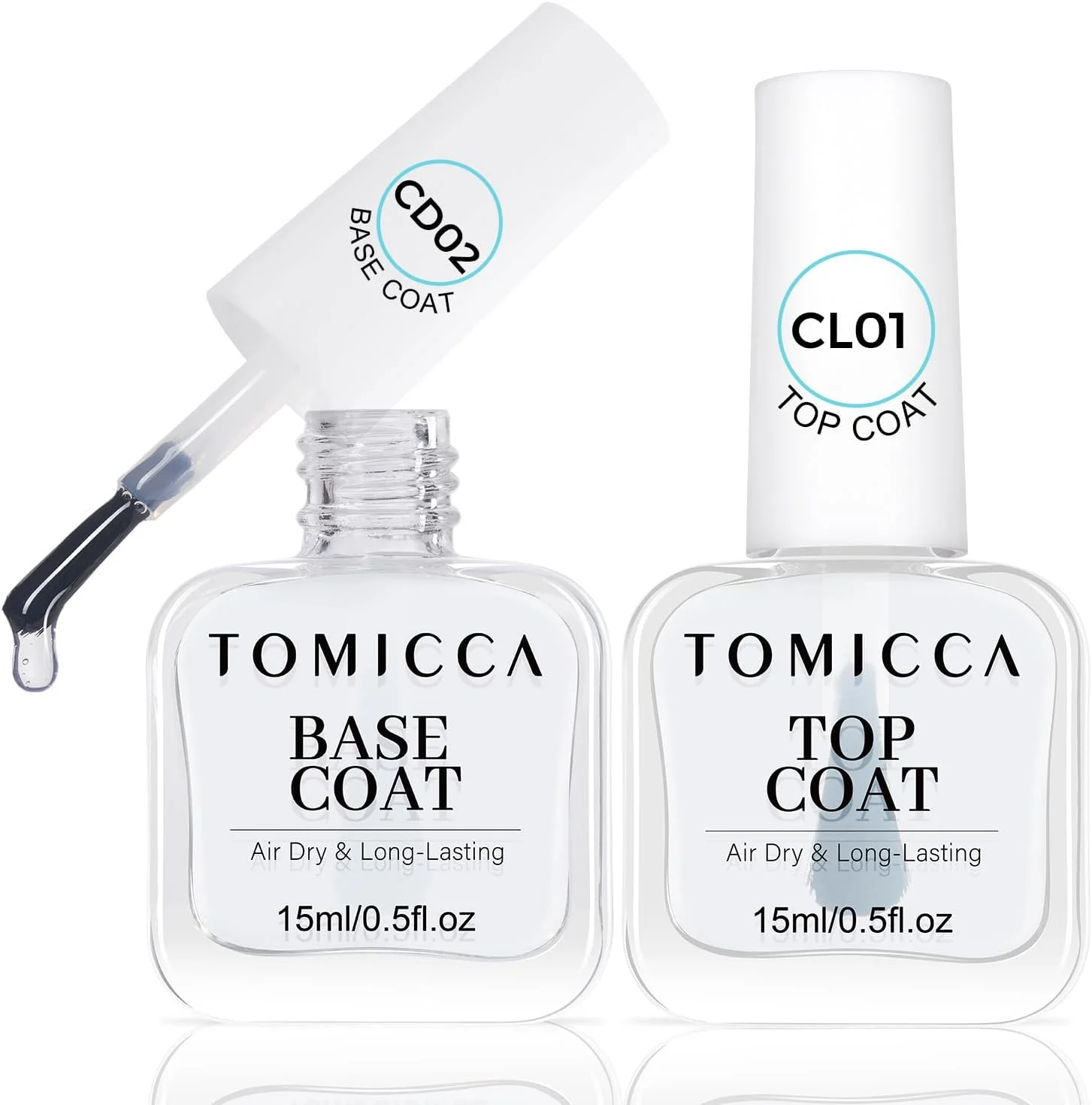 ست لاک ناخن تاپ کت و بیس کت تومیکا، لاک پایه شفاف 15 میلی لیتری، لاک ناخن تاپ کت براق، خشک شدن سریع و ماندگاری طولانی، محافظت از ناخن
