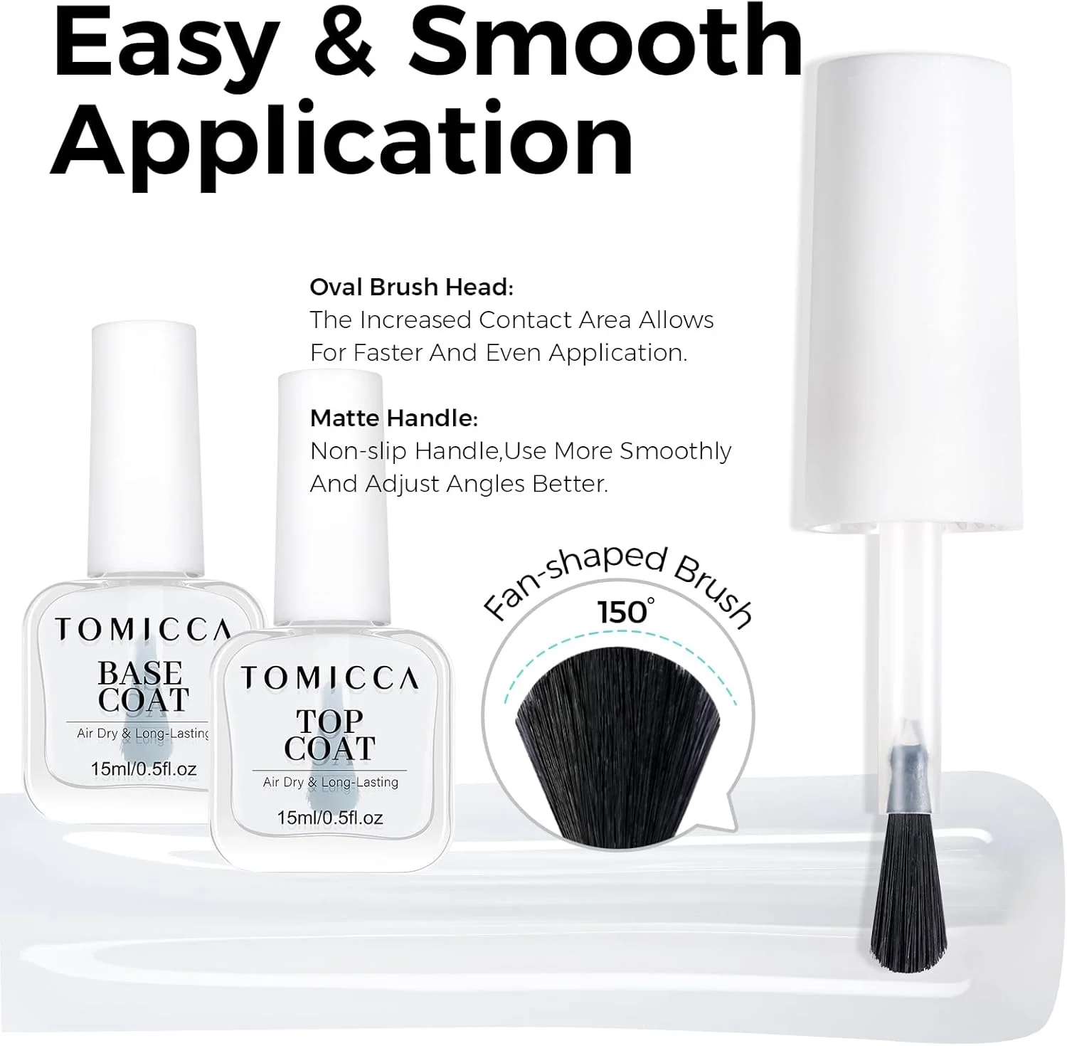 ست لاک ناخن تاپ کت و بیس کت تومیکا، لاک پایه شفاف 15 میلی لیتری، لاک ناخن تاپ کت براق، خشک شدن سریع و ماندگاری طولانی، محافظت از ناخن