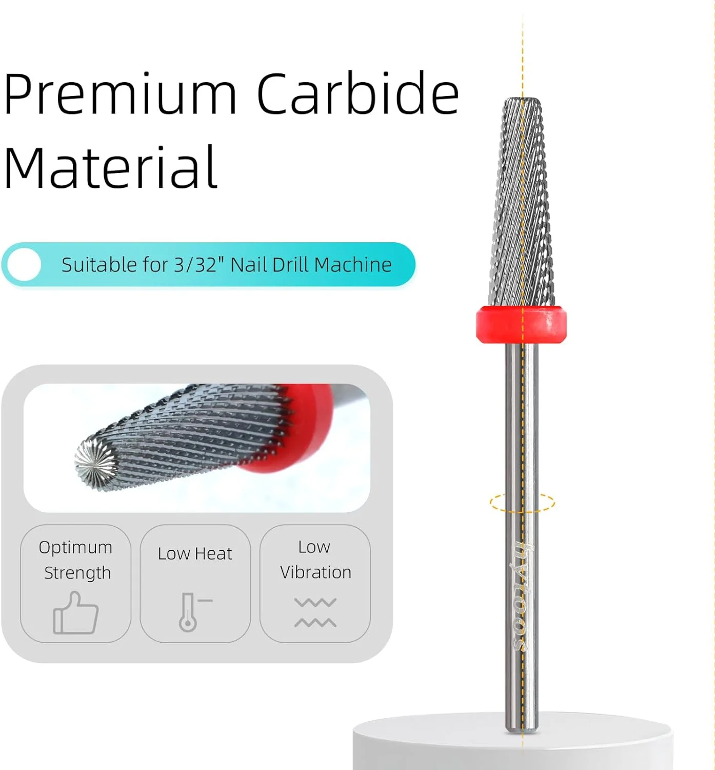 سر سوهان ناخن کاربید تنگستن باریک 5 در 1 HYTOOS، سایز 4 * 13 میلی متر، مناسب برای ریموو ژل و بیس، ابزار مانیکور برقی