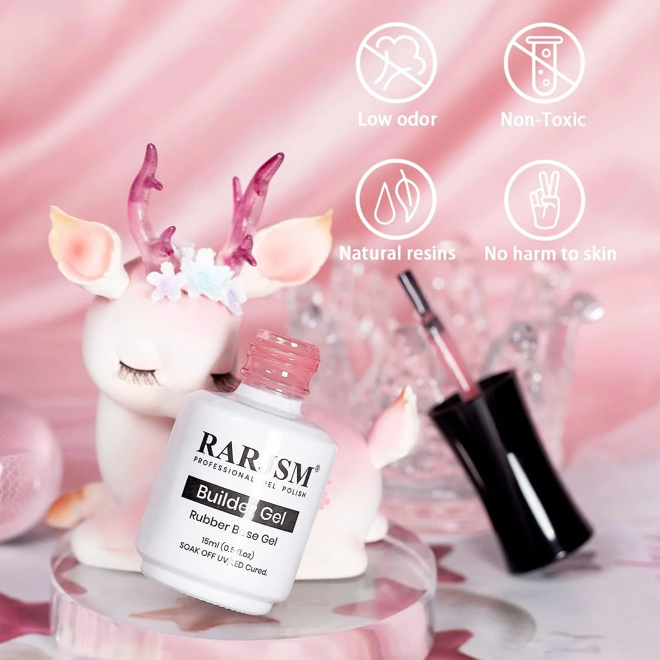 ژل بیس رابر RARJSM برای ناخن، صورتی ملایم، ژل اکستنشن ساز، لاک ژل بیس رابر هلویی، لاک ژل ناخن صورتی طبیعی براق، تقویت کننده ناخن، خیساندن با خشک کن، 1 بطری 15 میلی لیتر