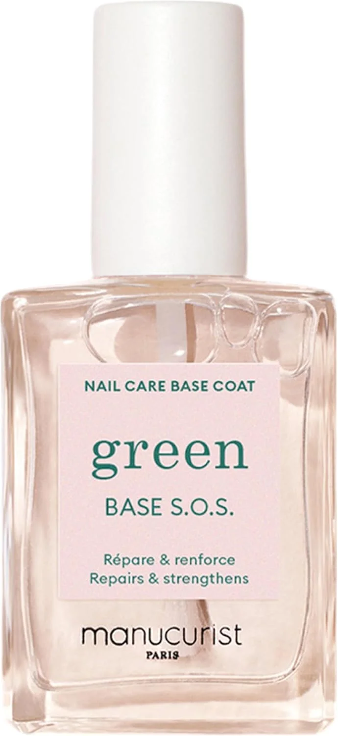 MANUCURIST - لایه پایه S.O.S - غنی شده با ویتامین های C و B5 - تقویت کننده ناخن - ترمیم و تقویت کننده - مراقبت از ناخن های بسیار آسیب دیده - وگان، تا 78% گیاهی - 15 میلی لیتر