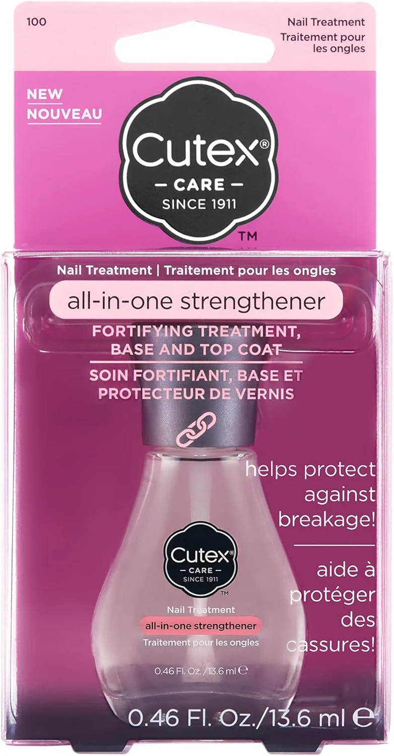 محلول تقویت کننده ناخن همه کاره Cutex، لایه پایه و روکش (13.6 میلی لیتر) برای ناخن های ضعیف و آسیب دیده، مقاوم در برابر لب پر شدن، تست شده توسط متخصص پوست