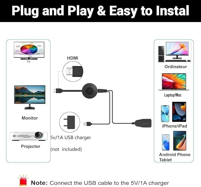 دانگل HDMI بی سیم 4K مدل FBS با پشتیبانی از 1080P با رمزگشایی دوگانه H.265/HEVC سازگار با اندروید/IOS/ویندوز/مک/پروژکتور پشتیبانی از DLNA/AirMirror/Airplay/Miracast - مشکی