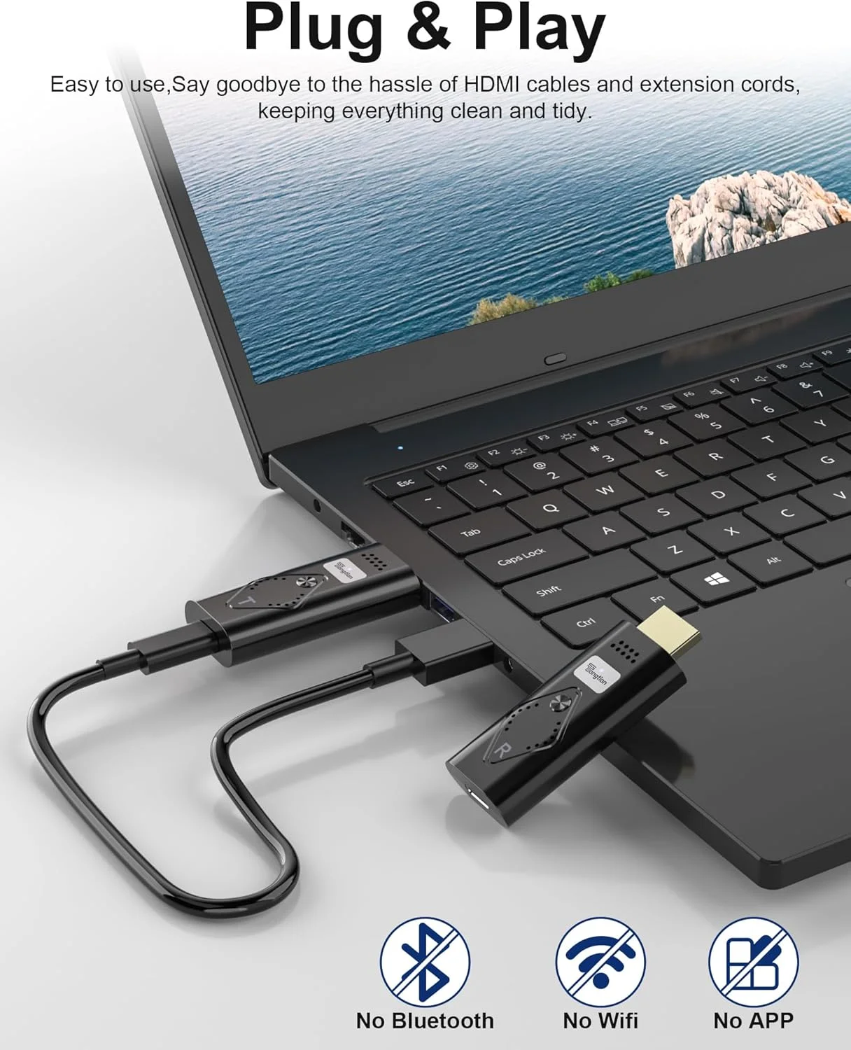 فرستنده و گیرنده HDMI بی‌سیم، کیت توسعه دهنده HDMI بی‌سیم 2.4G/5G قابل حمل، رمزگشایی 4K و 1080P برای پخش ویدیو و صدا به مانیتور از لپ تاپ/کامپیوتر/جعبه تلویزیون/پروژکتور (30 متر)