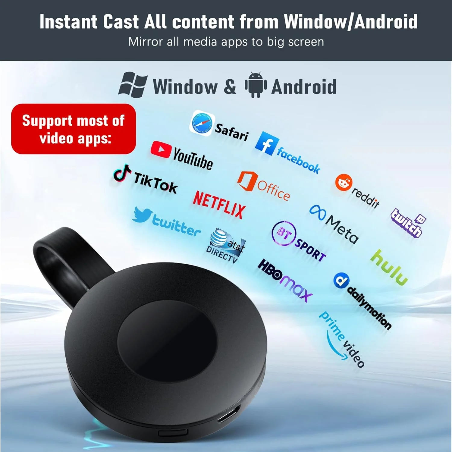 آداپتور دانگل HDMI بی سیم، نمایشگر وای فای استریمینگ 1080P برای دستگاه استریم تلویزیون با پشتیبانی از 4K Miracast DLNA و Airplay Miracast سازگار با اندروید/IOS/ویندوز/مک/پروژکتور