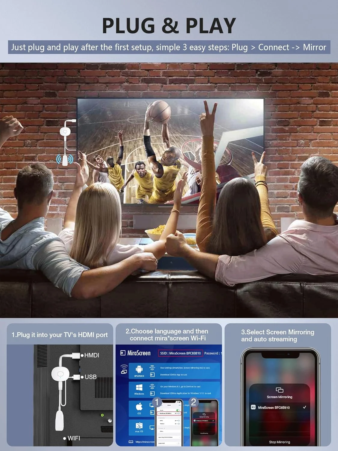 دانگل آداپتور نمایشگر HDMI بیسیم 4K، آداپتور Miracast TIMBOOTECH برای استریم ویدیو/صوتی یوتیوب برای آیفون/آیپد/iOS/اندروید/مک/لپتاپ/کامپیوتر به تلویزیون/پروژکتور/مانیتور - Miracast، DLNA، Airplay دانگل آداپتور نمایشگر HDMI بیسیم 4K، آداپتور Miracast TIMBOOTECH برای استریم ویدیو/صوتی یوتیوب برای آیفون/آیپد/iOS/اندروید/مک/لپتاپ/کامپیوتر به تلویزیون/پروژکتور/مانیتور - Miracast، DLNA، Airplay