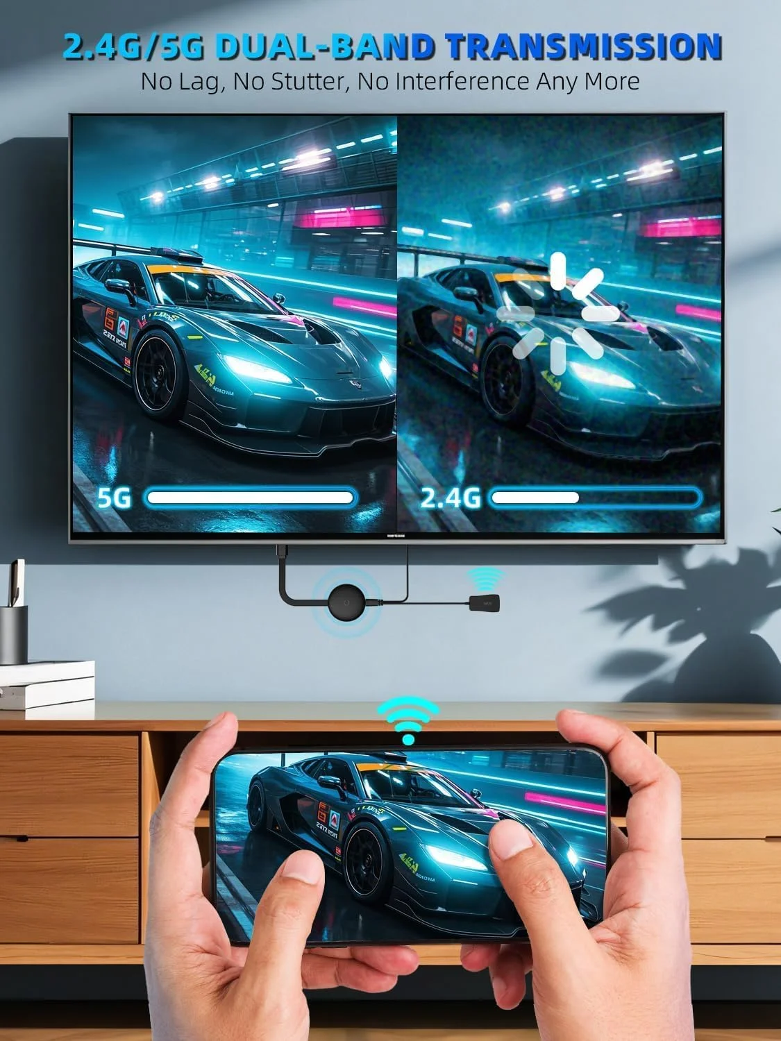 دانگل نمایشگر HDMI بی‌سیم 4K، آداپتور 1080P، پخش جریانی WiFi فیلم، نمایش و گیرنده تلویزیون زنده از آیفون، آیپد، اندروید، تبلت، ویندوز به HDTV/مانیتور/پروژکتور، Miracast، Airplay، DLNA، Chrome