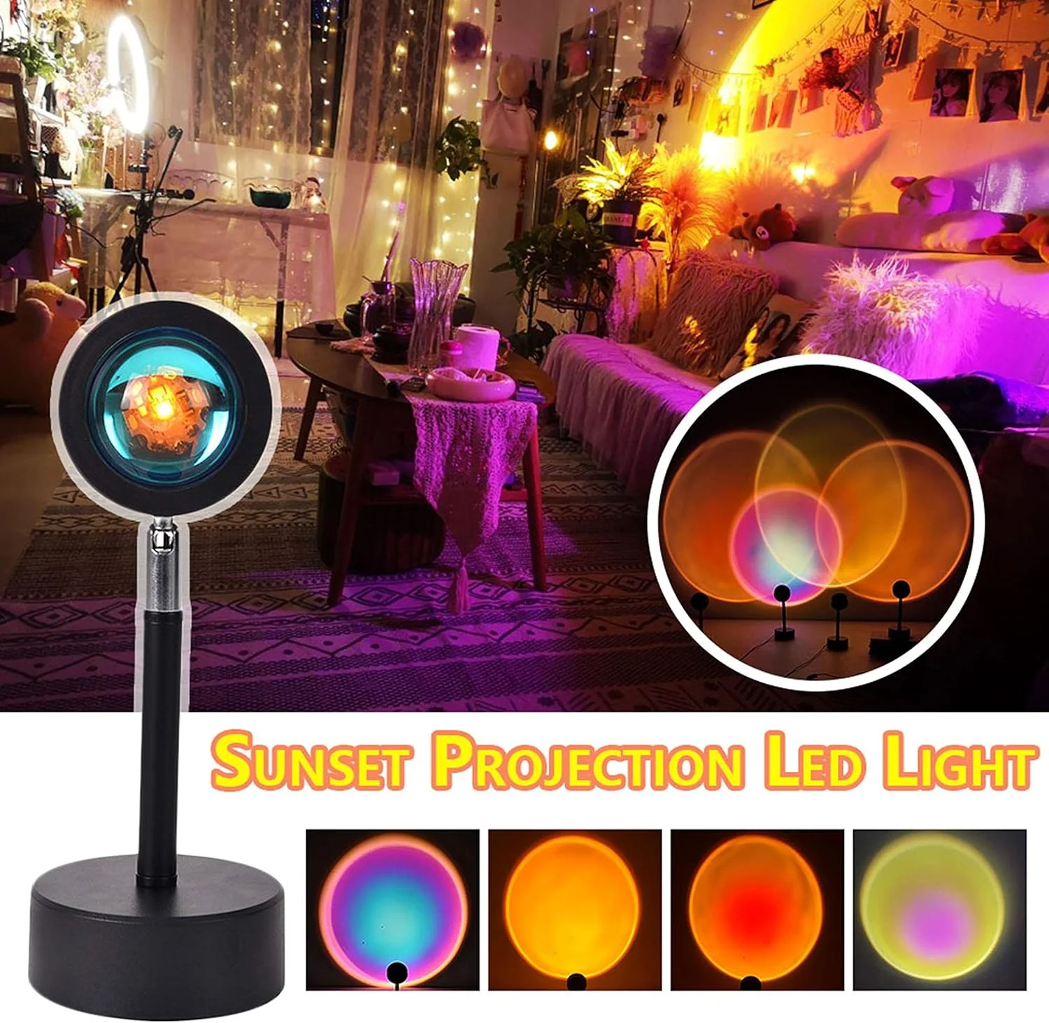 چراغ های غروب خورشید Xcmenl، چراغ LED RGB پروژکتور رنگین کمانی، پس زمینه عکاسی یا نور شب خلاقانه برای اتاق نشیمن، اتاق خواب، مهمانی بار، رنگین کمان