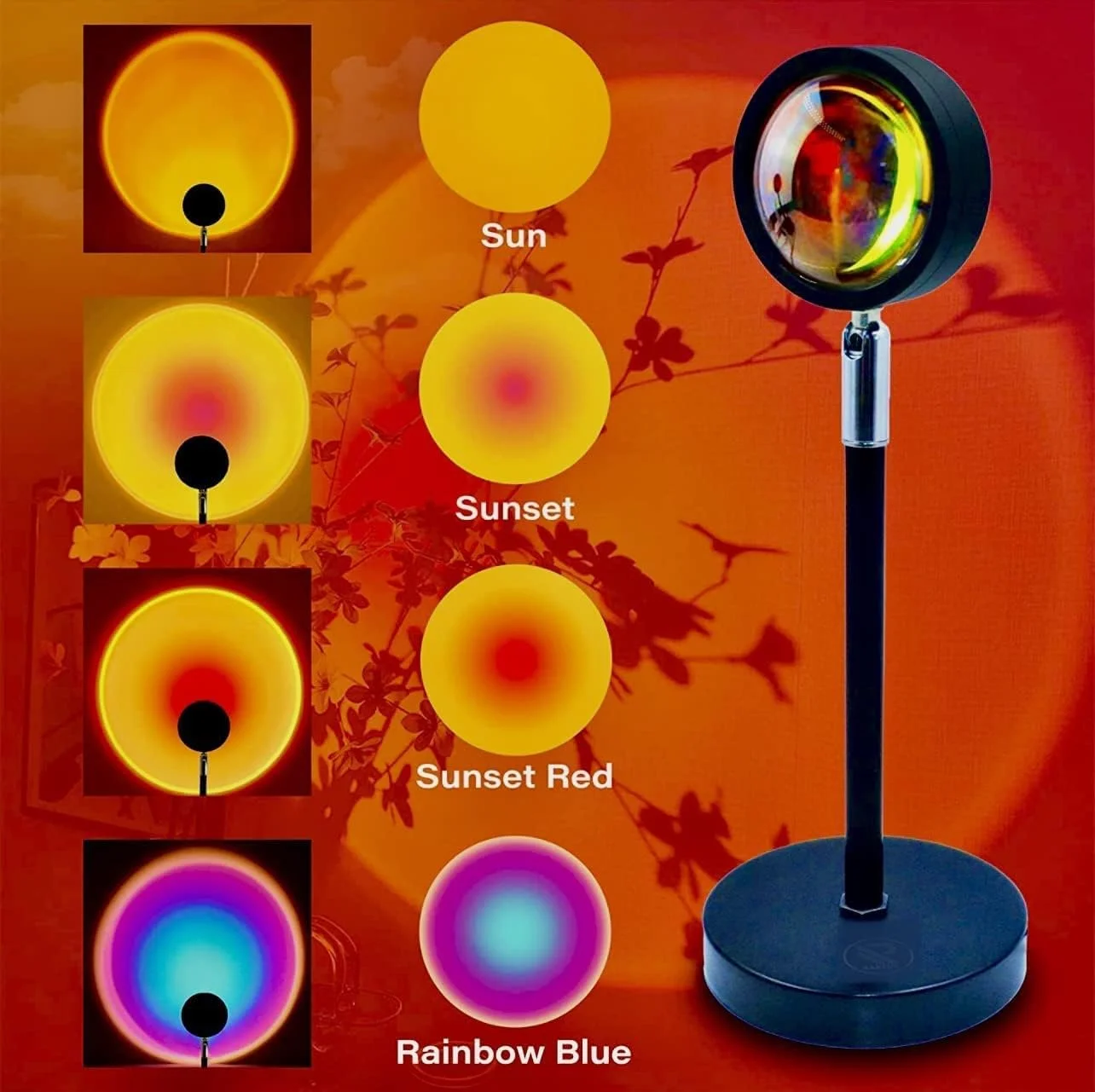 پروژکتور چراغ غروب خورشید برای اتاق با کنترل از راه دور - 16 رنگ RGB با چرخش 360 درجه چراغ های رنگین کمانی، پورت USB - چراغ پروژکشن LED غروب خورشید برای عکاسی/خانه/مهمانی/هدیه کریسمس برای خانم ها