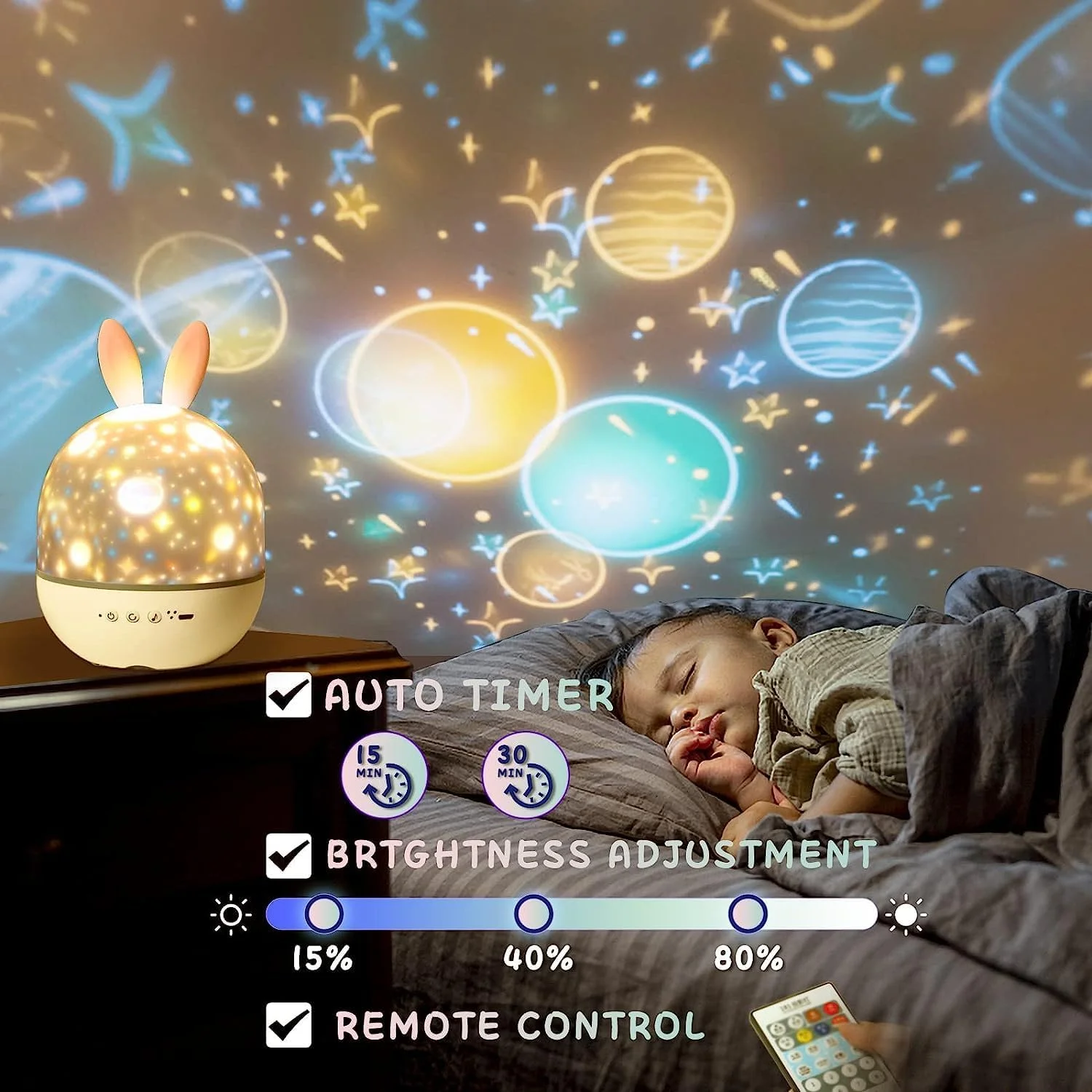 چراغ پروژکتور آسمان پرستاره XBLDS برای کودکان، چراغ خواب موزیکال LED کمک خواب کودک، 6 فیلم پروژکتوری، چرخش 360 درجه، دارای 8 آهنگ داخلی شارژ USB هدیه برای دکوراسیون اتاق کودک (خرگوش) - سفید چراغ پروژکتور آسمان پرستاره XBLDS برای کودکان، چراغ خواب موزیکال LED کمک خواب کودک، 6 فیلم پروژکتوری، چرخش 360 درجه، دارای 8 آهنگ داخلی شارژ USB هدیه برای دکوراسیون اتاق کودک (خرگوش) - سفید