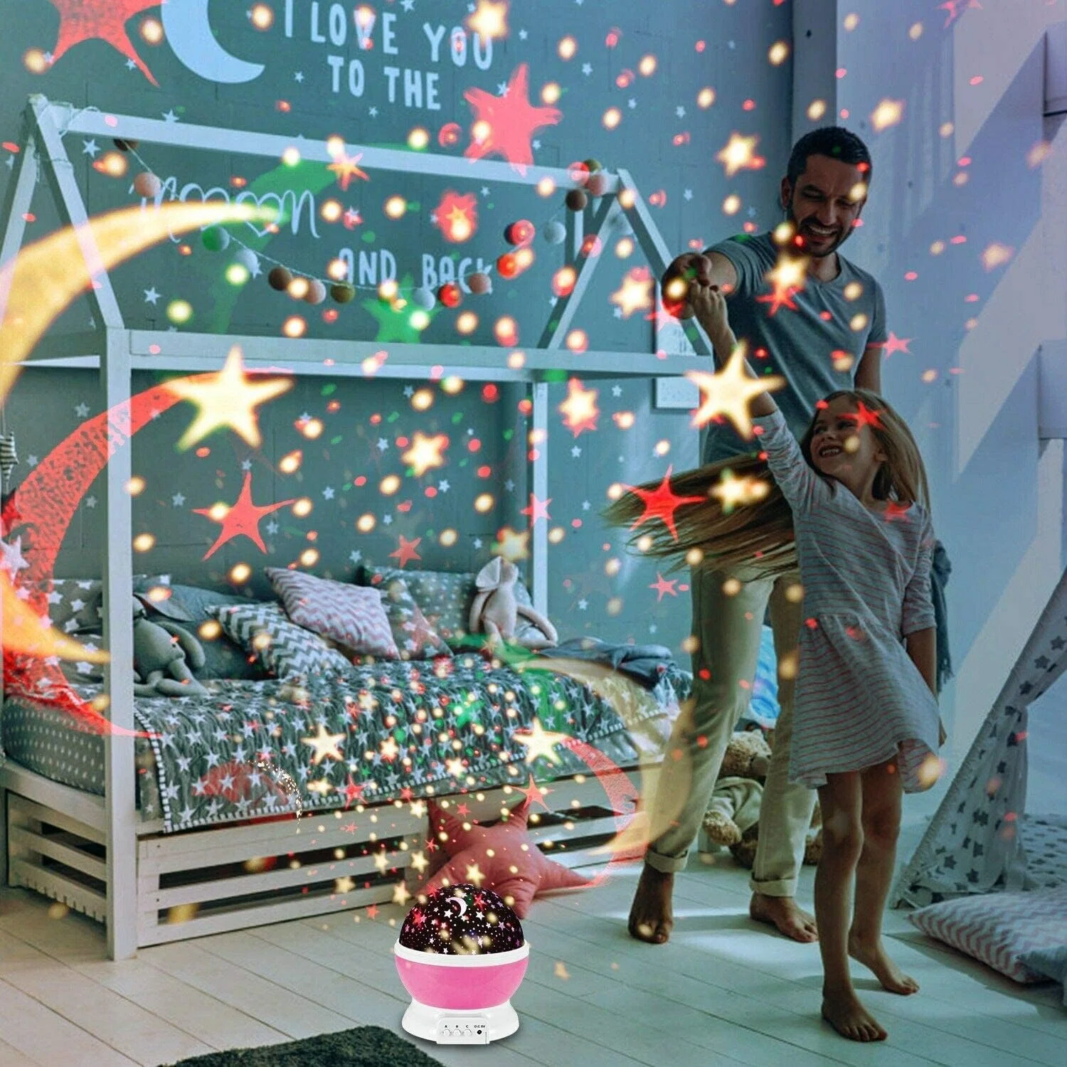 چراغ خواب پروژکتور ماه و ستاره 4 LED زنانه و بچگانه (صورتی) چراغ خواب پروژکتور ماه و ستاره 4 LED زنانه و بچگانه (صورتی)