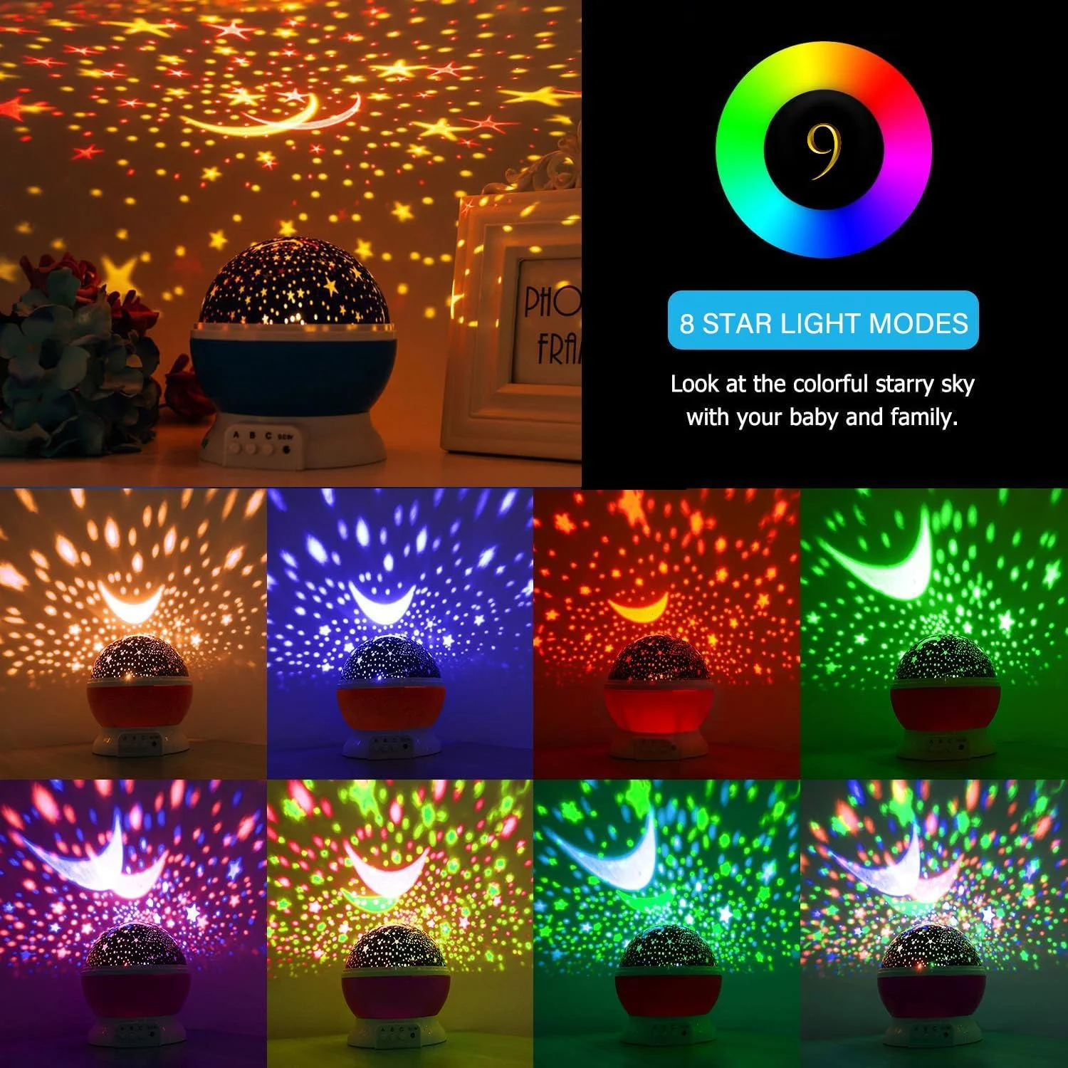پروژکتور چراغ خواب آسمان پرستاره رمانتیک، نورپردازی خواب کودک، چراغ USB LED، پروژکتور چراغ شب ستاره ای برای کودک، چراغ ستاره ای چرخان 360 درجه برای کودکان، 9 حالت نور پروژکتور چراغ خواب آسمان پرستاره رمانتیک، نورپردازی خواب کودک، چراغ USB LED، پروژکتور چراغ شب ستاره ای برای کودک، چراغ ستاره ای چرخان 360 درجه برای کودکان، 9 حالت نور
