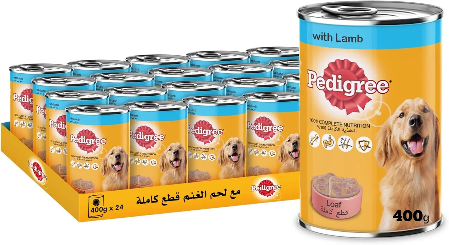 غذای سگ پدیگری، غذای مرطوب سگ با طعم بره، بسته 24 عددی 400 گرمی، غذای مرطوب کامل و متعادل برای سگ های بالغ