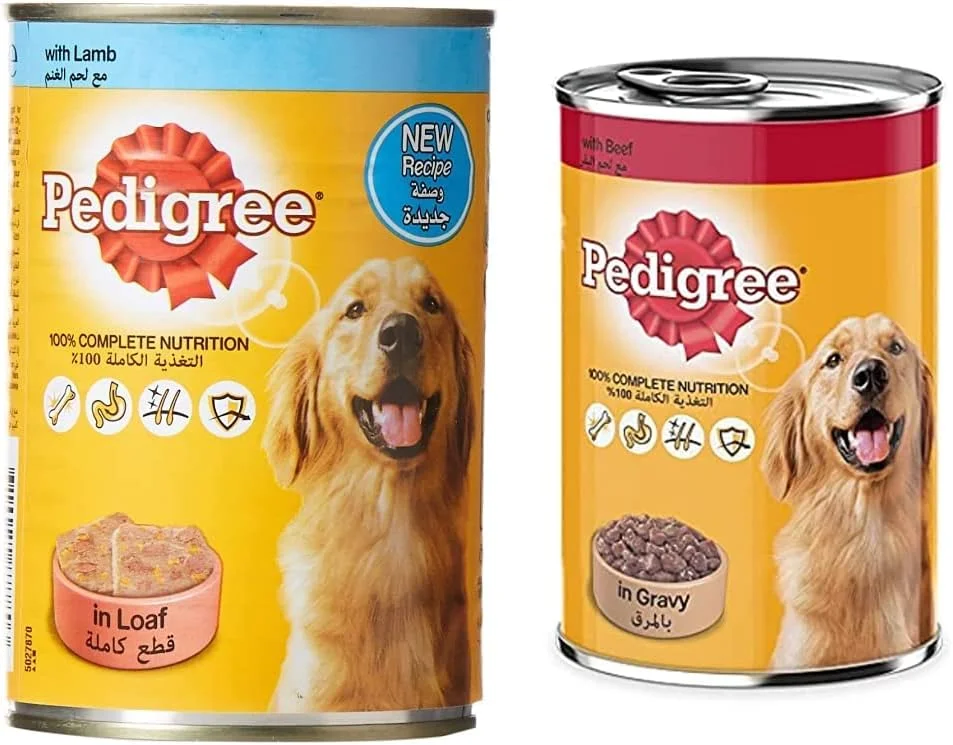 کنسرو غذای سگ با طعم بره پدیگری 400 گرمی و تکه های گوشت گاو در آب گوشت پدیگری، 400 گرم