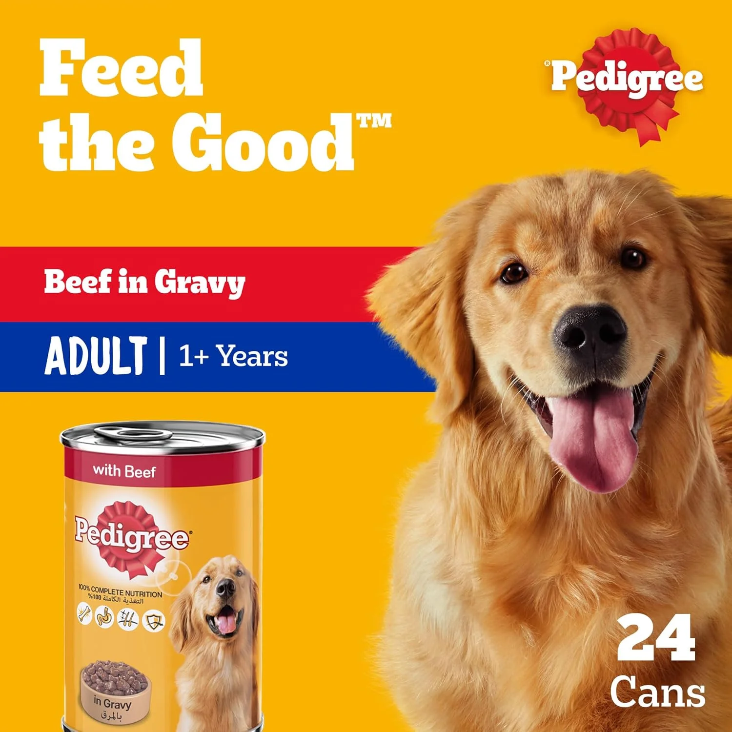 غذای سگ پدیگری، غذای مرطوب سگ با طعم گوشت گاو در آب گوشت، بسته 24 عددی 400 گرمی، غذای مرطوب کامل و متعادل برای سگ های بالغ