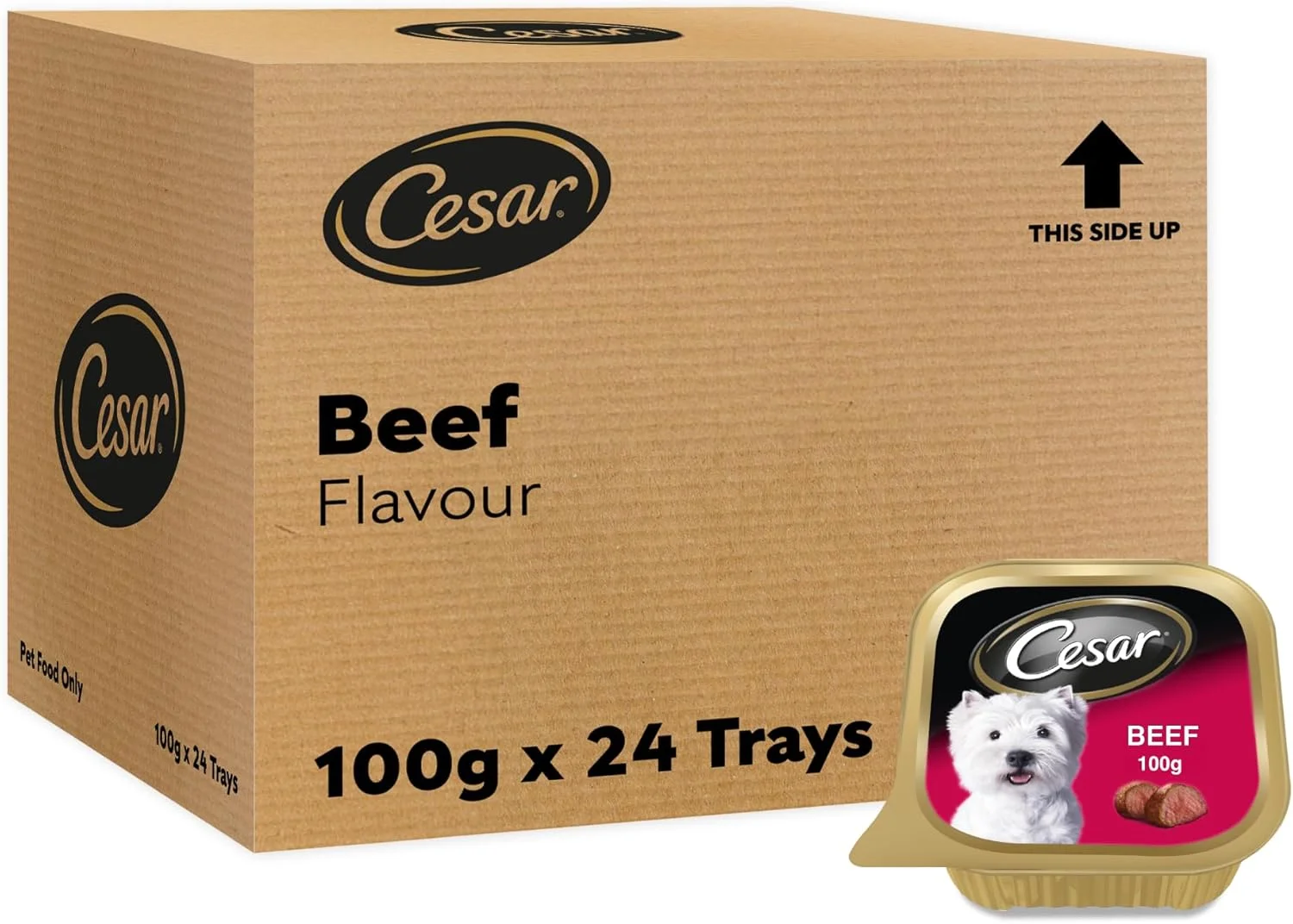 غذای سگ سزار، غذای مرطوب سگ با طعم گوشت گاو، بسته 24 عددی 100 گرمی، فرموله شده بدون غلات، تغذیه کامل و متعادل سگ