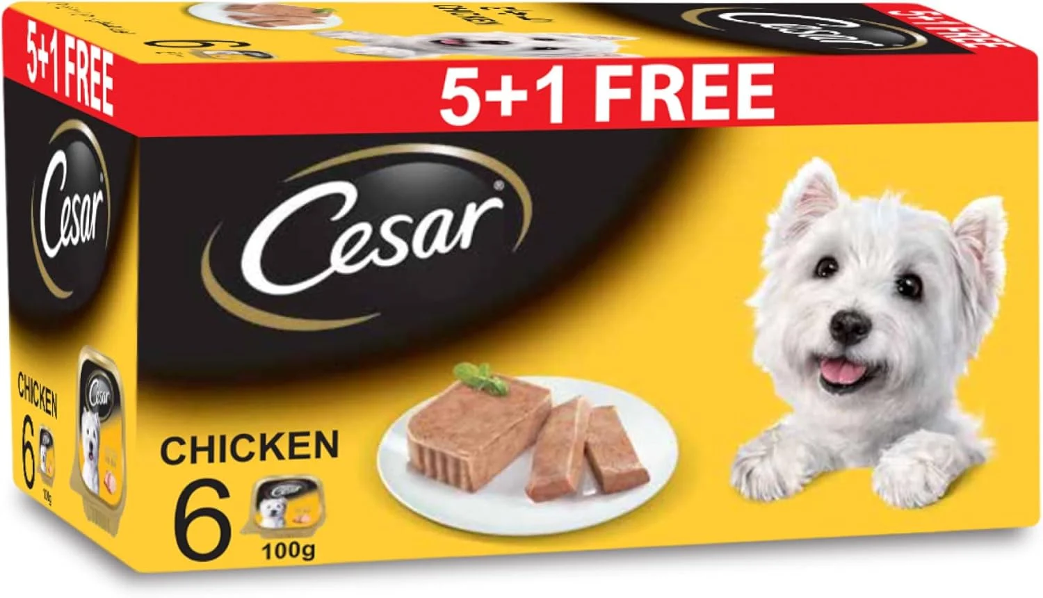غذای سگ سزار، غذای مرطوب سگ با طعم مرغ، بسته 6 عددی 100 گرمی، فرموله شده بدون غلات، تغذیه کامل و متعادل سگ