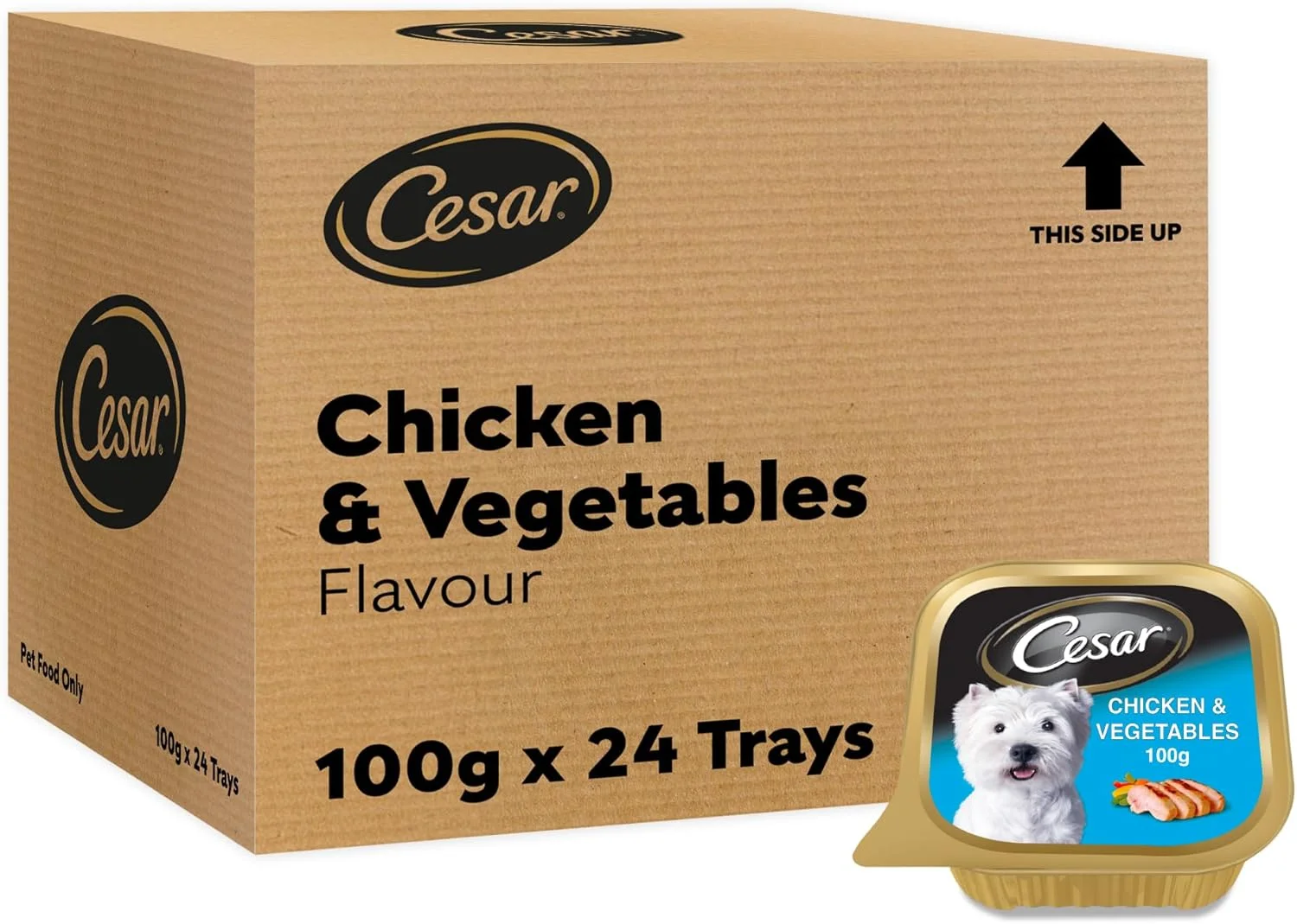 غذای سگ سزار، غذای مرطوب سگ با طعم مرغ و سبزیجات، بسته 24 عددی 100 گرمی، بدون غلات، تغذیه کامل و متعادل سگ