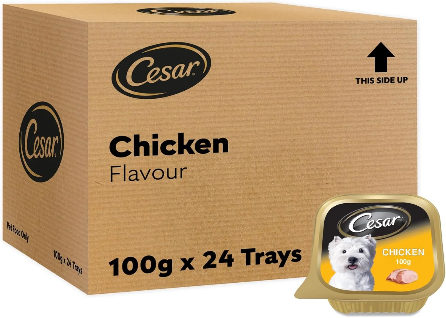 غذای سگ سزار، غذای مرطوب سگ با طعم مرغ، بسته 24 عددی 100 گرمی، فرموله شده بدون غلات، تغذیه کامل و متعادل سگ