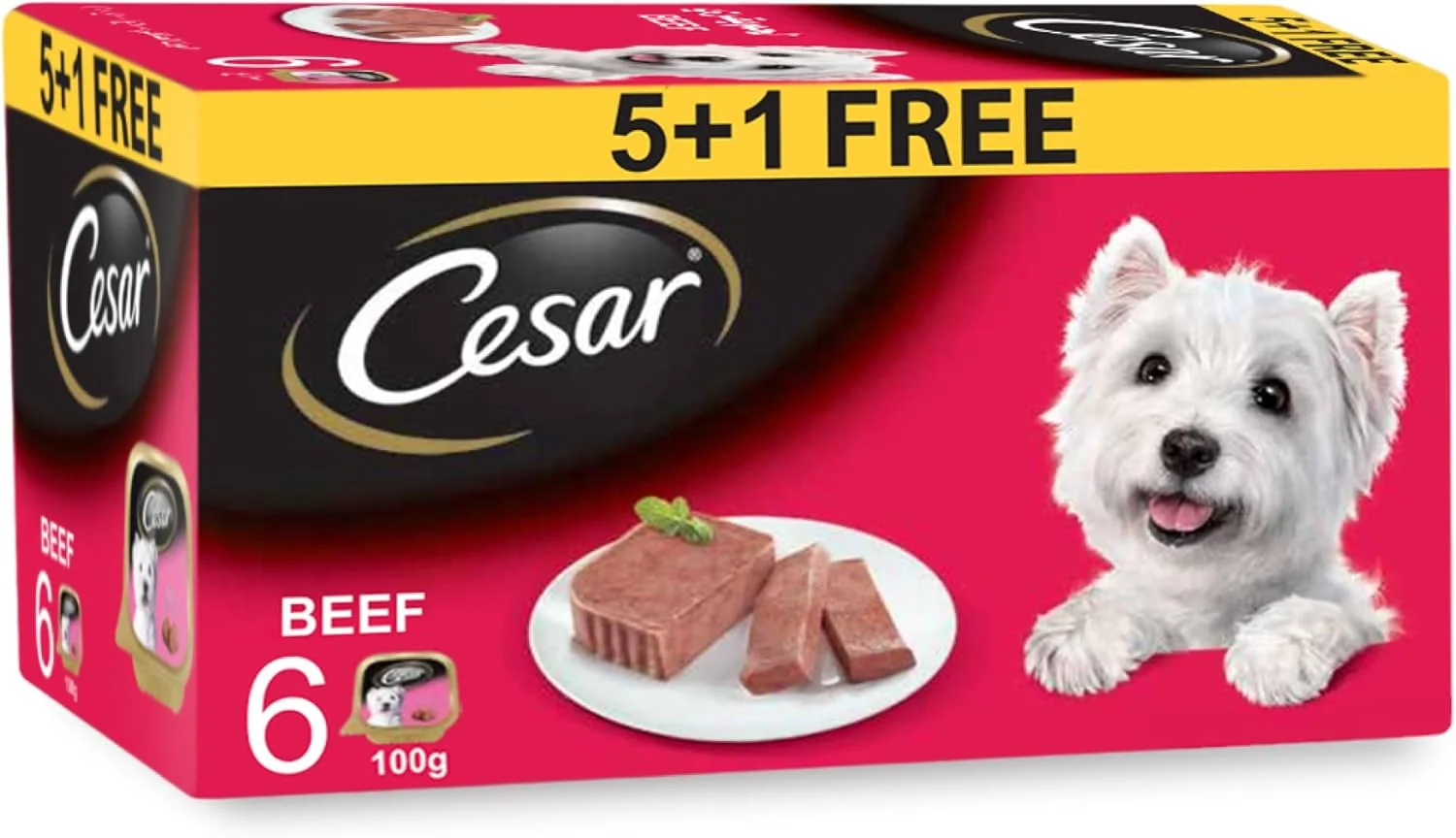 غذای سگ سزار، غذای مرطوب سگ با طعم گوشت گاو، بسته 6 عددی 100 گرمی، فرموله شده بدون غلات، تغذیه کامل و متعادل سگ