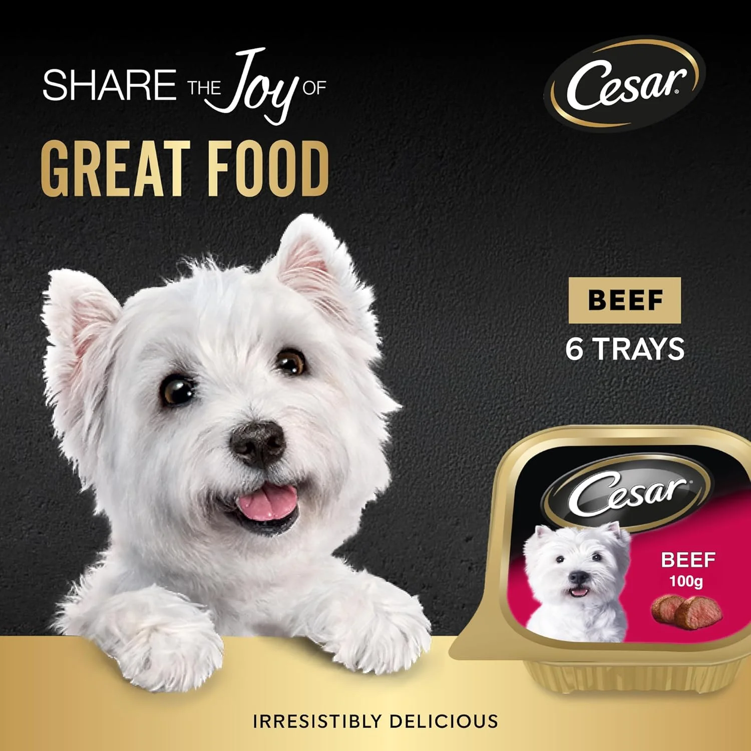 غذای سگ سزار، غذای مرطوب سگ با طعم گوشت گاو، بسته 6 عددی 100 گرمی، فرموله شده بدون غلات، تغذیه کامل و متعادل سگ