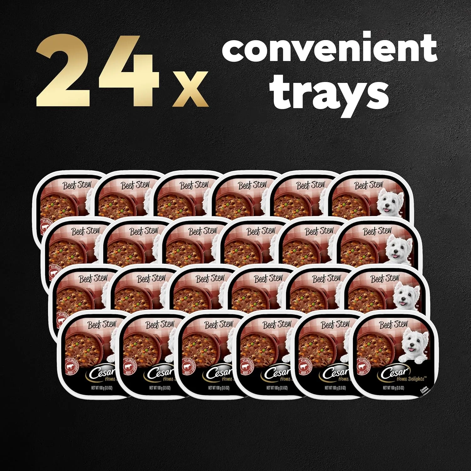 غذای سگ بالغ طعم خوراک گوشت گاو سزار هوم دیلایتس، بسته 24 عددی 3.5 اونسی