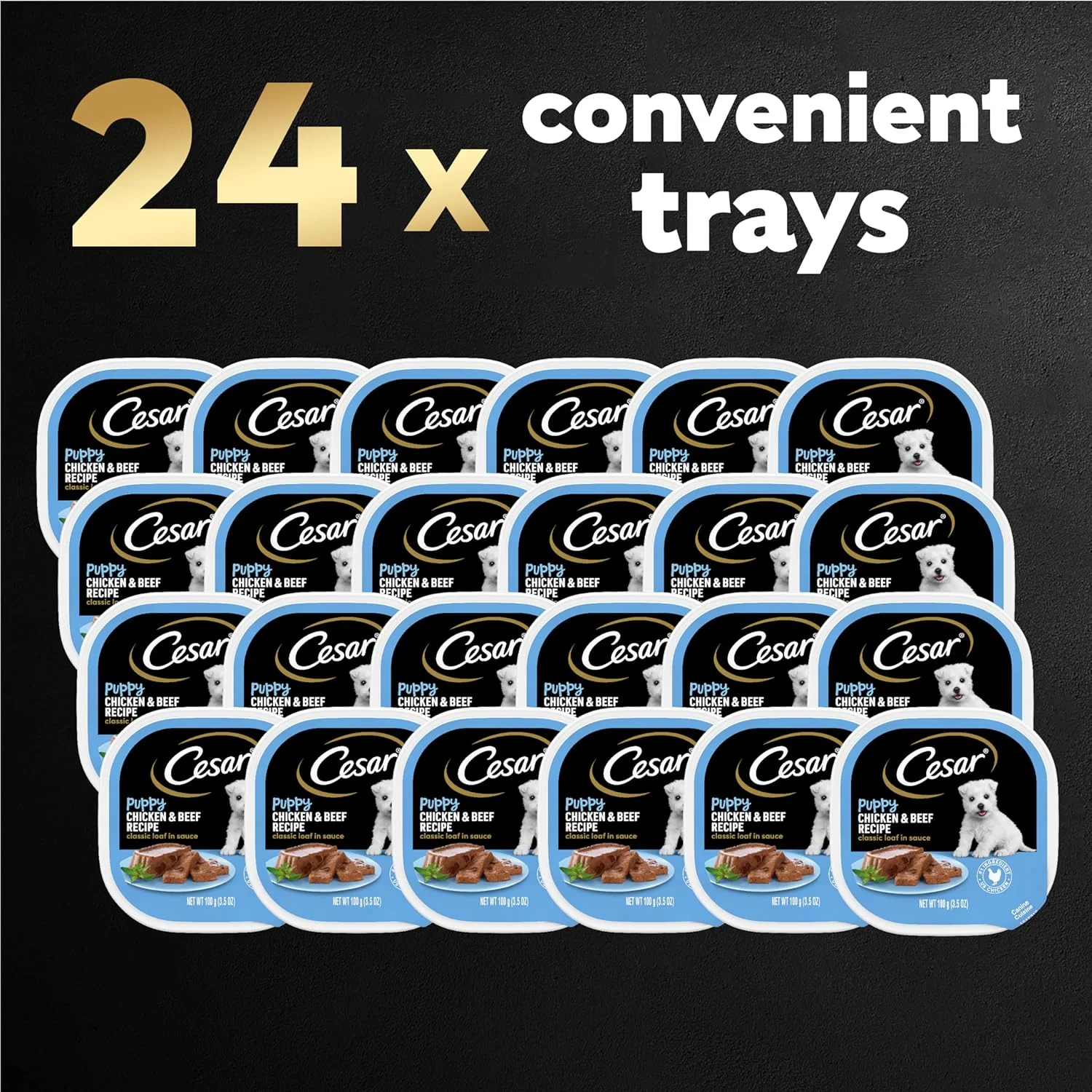 غذای سگ مرطوب نرم توله سگ سزار، طعم کلاسیک مرغ و گوشت گاو در سس، بسته 24 تایی با باز کردن آسان غذای سگ مرطوب نرم توله سگ سزار، طعم کلاسیک مرغ و گوشت گاو در سس، بسته 24 تایی با باز کردن آسان