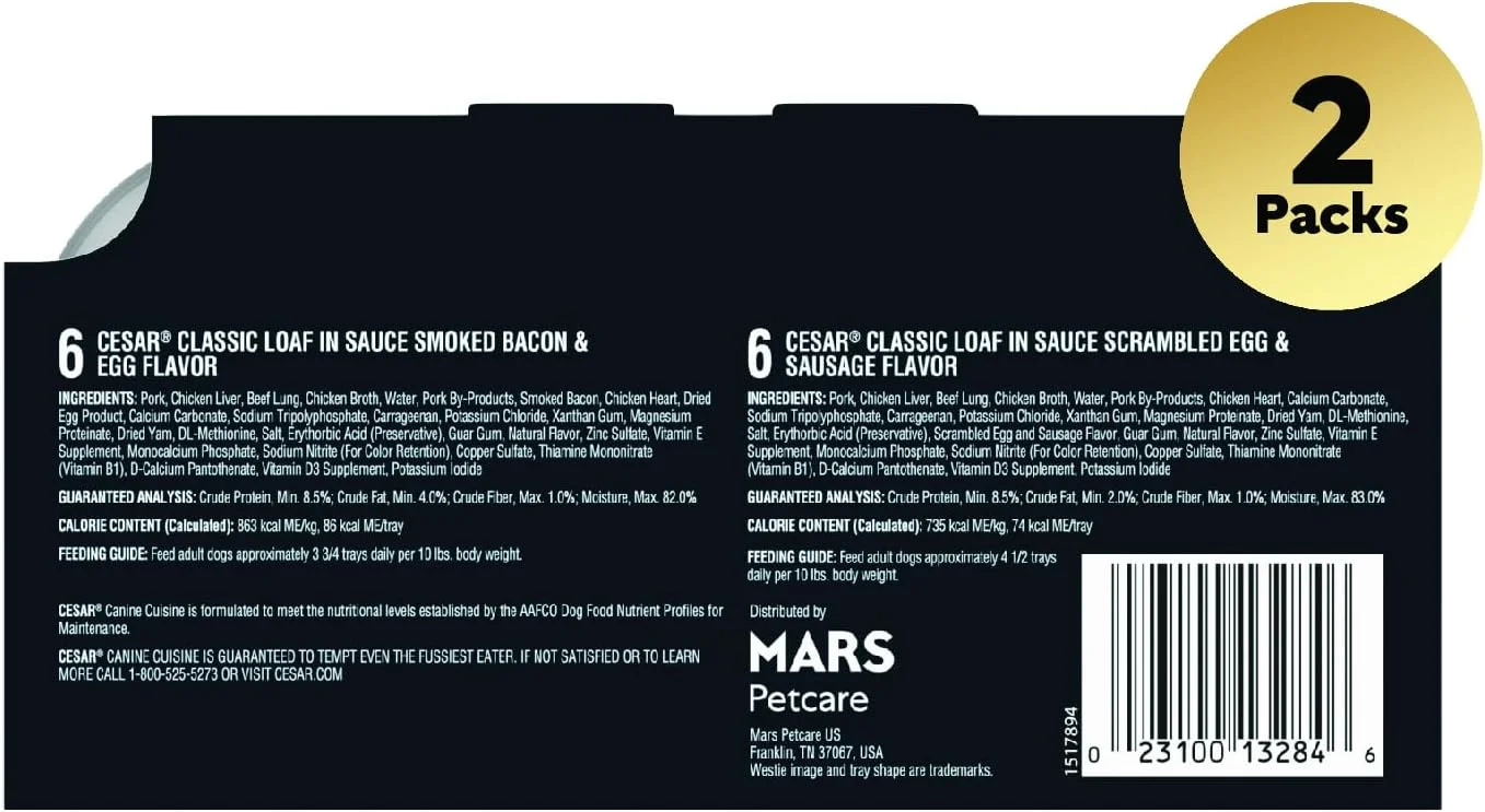 غذای مرطوب و نرم سگ سزار، مدل Classic Loaf در سس، بسته متنوع صبحانه، (24) سینی 3.5 اونسی با باز کردن آسان