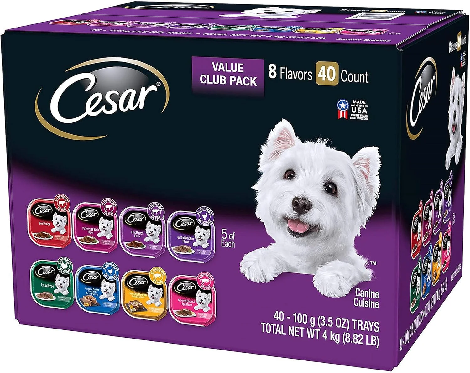 Cesar Canine Cuisine Wet Dog Food, 8 Flavor Variety Pack Classic Loaf in Sauce (3.5 Ounce ., 40 ct.), 140 Ounce