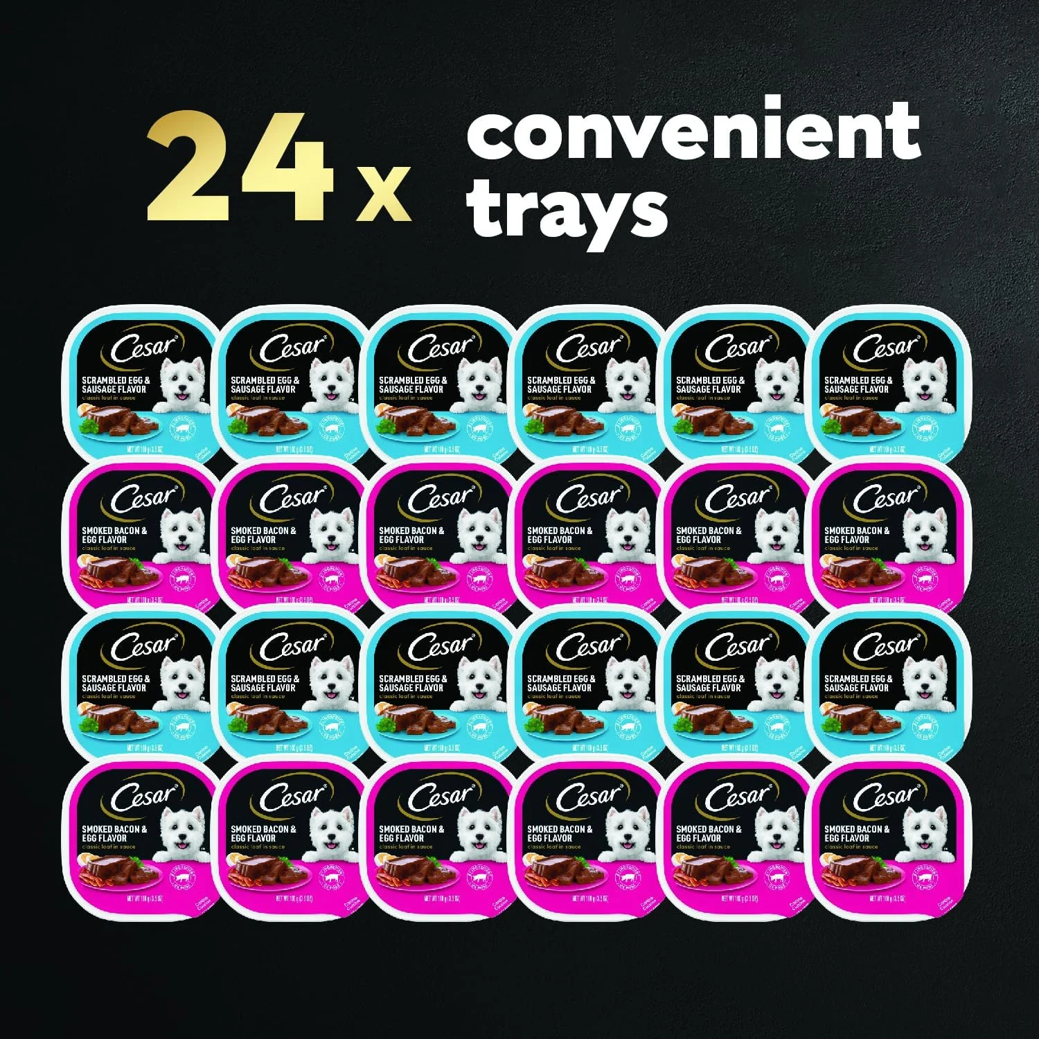 غذای مرطوب و نرم سگ سزار، مدل Classic Loaf در سس، بسته متنوع صبحانه، (24) سینی 3.5 اونسی با باز کردن آسان