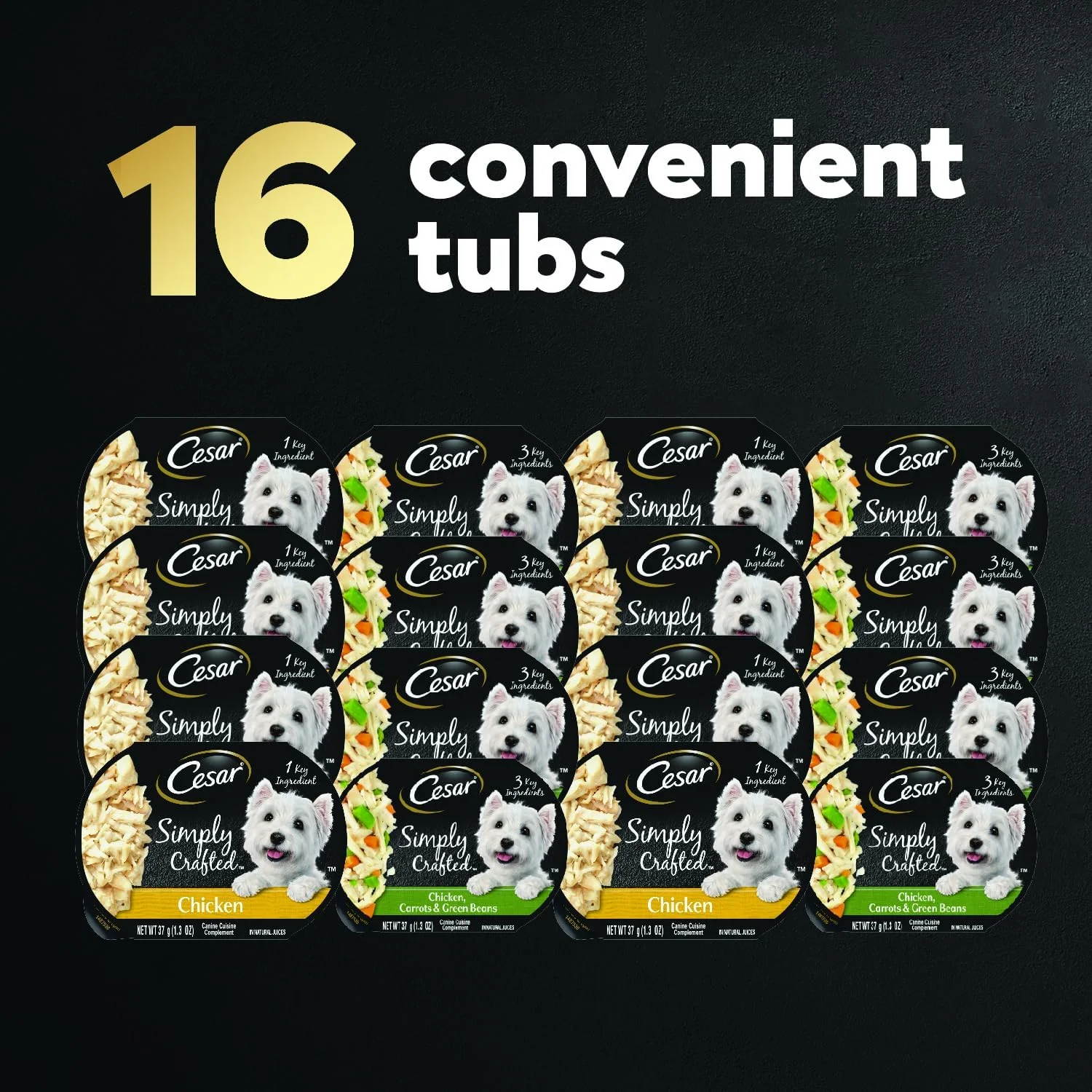 غذای مرطوب سگ بالغ سزار، مجموعه متنوع مکمل غذایی، طعم مرغ و مرغ، هویج و لوبیا سبز، (بسته 8 عددی) تیوب 1.3 اونسی