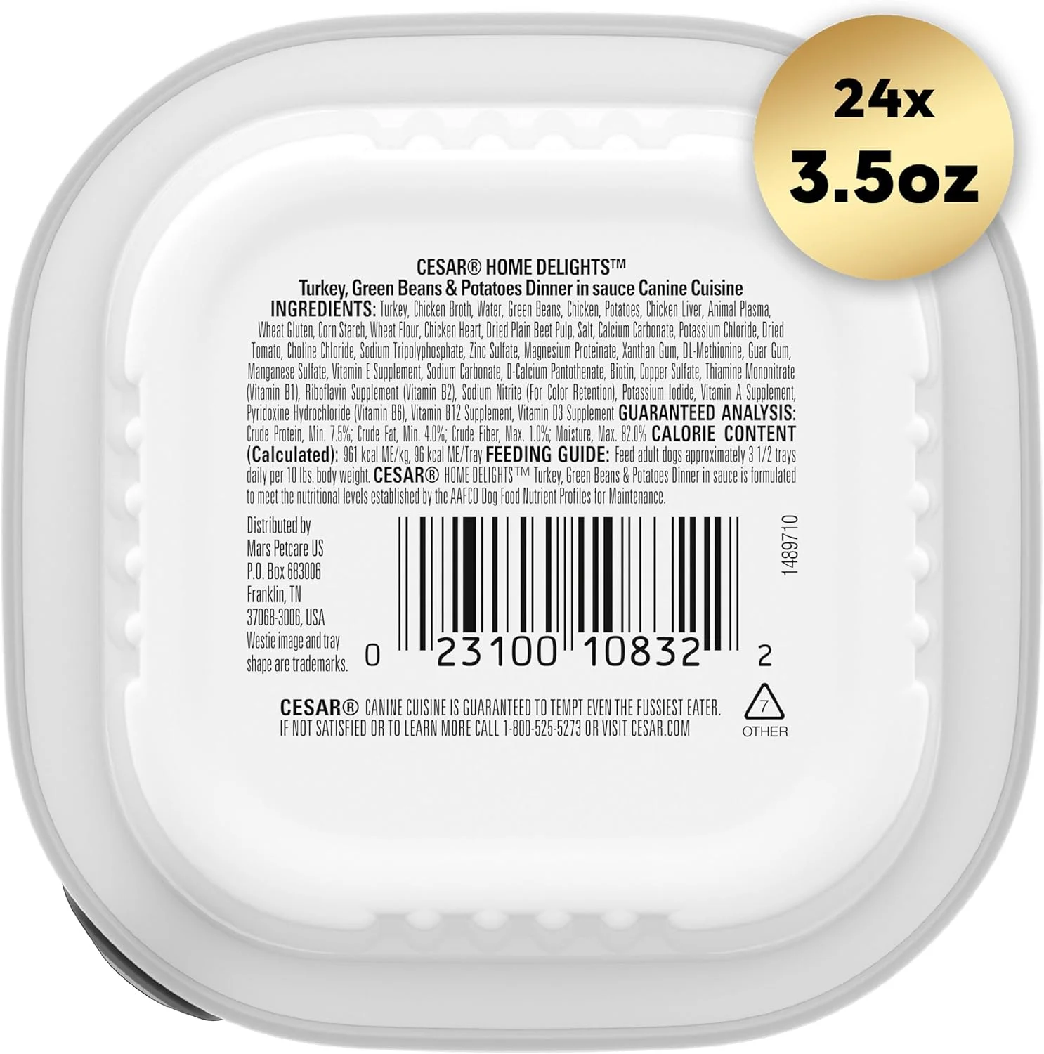 غذای مرطوب سگ سزار، طعم خانه، بوقلمون، لوبیا سبز و سیب زمینی در سس، (24 عدد) سینی های 3.5 اونسی با باز کردن آسان