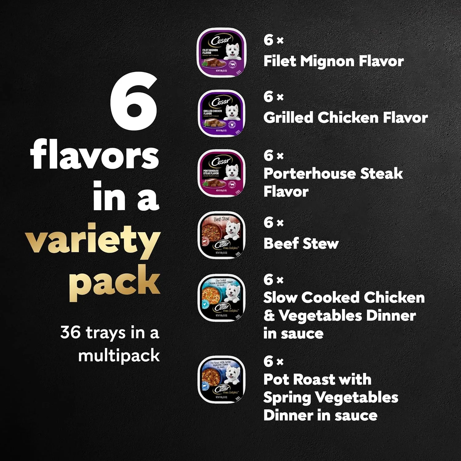 غذای مرطوب سگ بالغ سزار، مجموعه متنوع HOME DELIGHTS و Classic Loaf در سس، بسته 3.5 اونسی، سینی های با پوست کندن آسان، 36 عدد