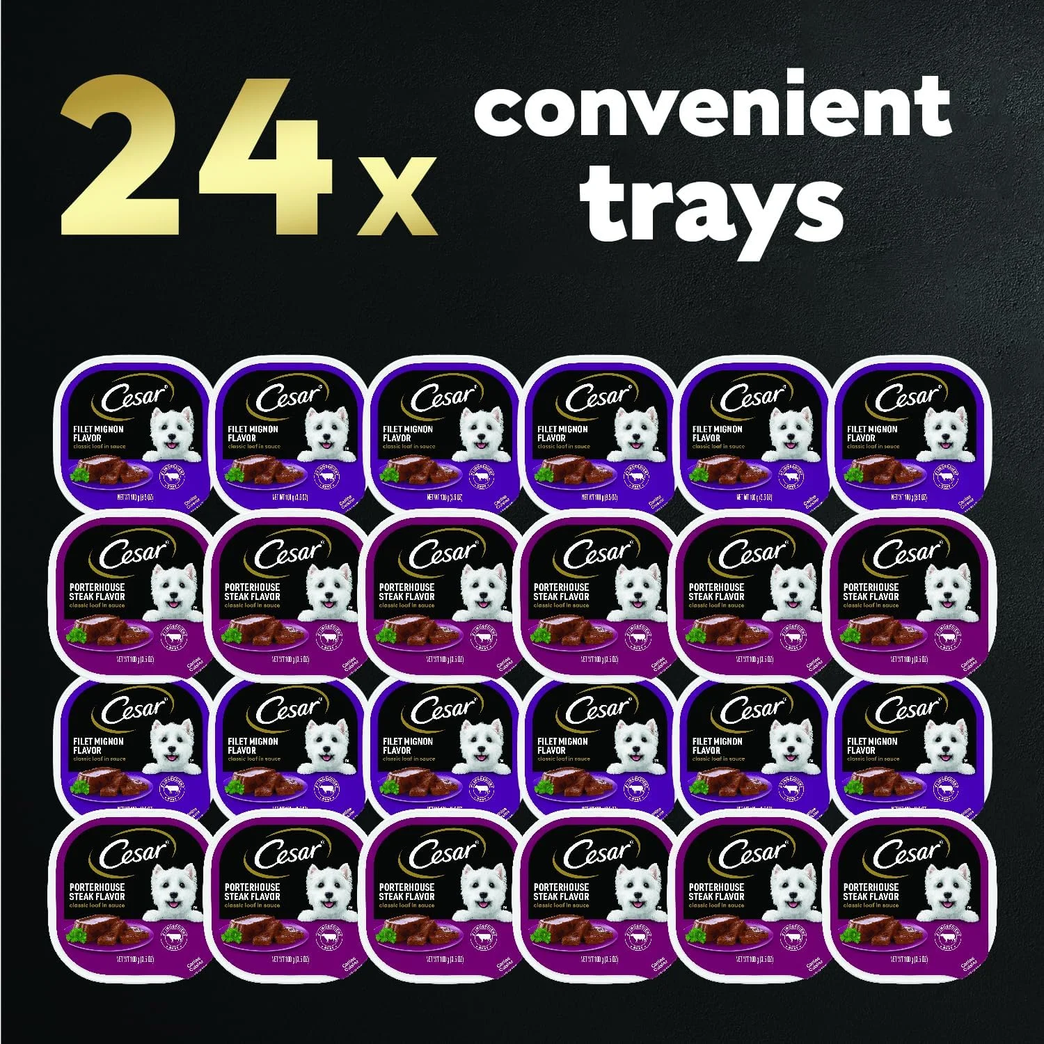 غذای مرطوب سگ سزار، طعم فیله مینیون و پورترهاوس