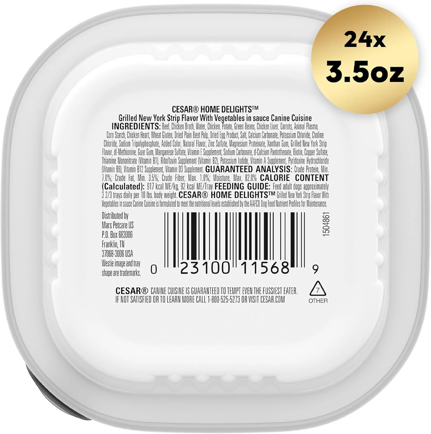 غذای سگ بالغ مرطوب سزار HOME DELIGHTS با طعم استیک نیویورکی کبابی با سبزیجات در سس، 100 گرمی. بسته 24 عددی