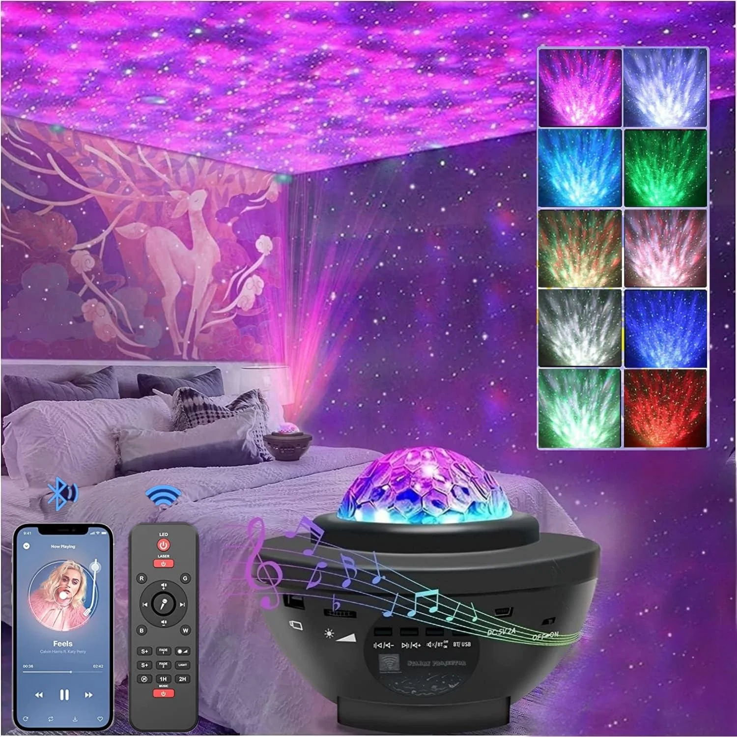 پروژکتور ستاره کهکشانی SKY-TOUCH مدل 3 در 1، چراغ خواب بلوتوثی 10 رنگ با تایمر، ریموت کنترل و قابلیت شارژ، مناسب برای دکور اتاق خواب، اتاق نشیمن و چراغ خواب کودک