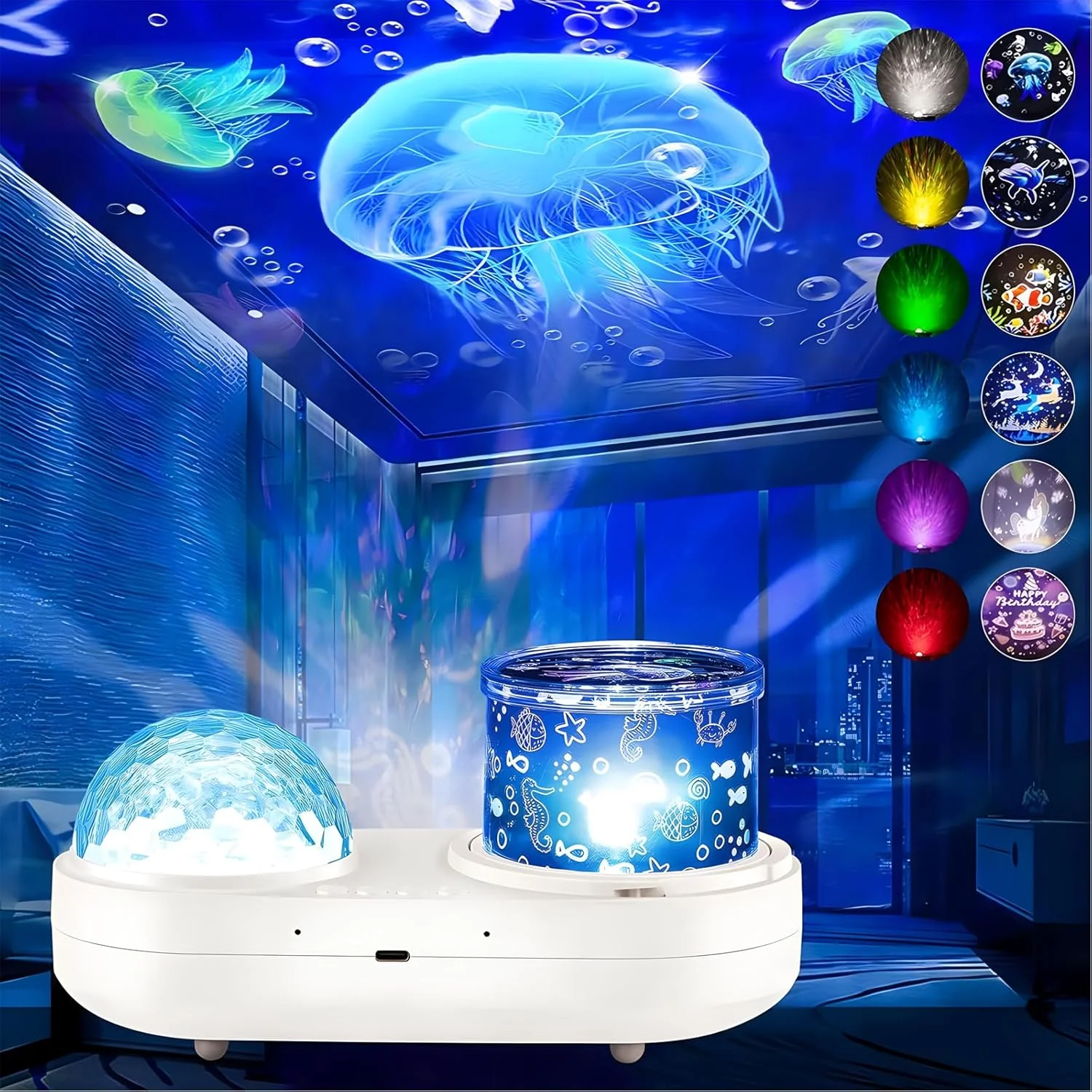 پروژکتور نور اقیانوس برای اتاق خواب، پروژکتور چراغ خواب چرخشی 360 درجه ONXE با 6 رنگ، جلوه تصویربرداری استریو دو لایه، چراغ خواب پروژکتور کهکشان، اسباب بازی های کودکان، هدایای تولد و کریسمس
