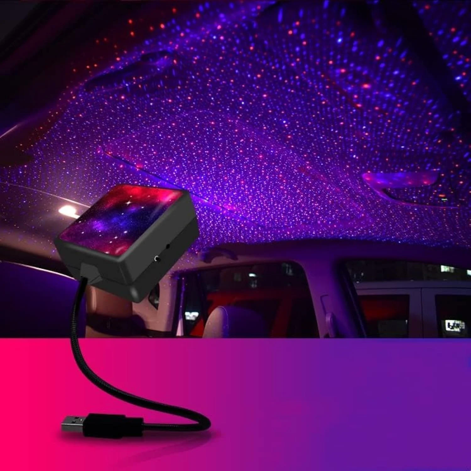 چراغ شب پروژکتور ستاره ای سقف خودرو USB، قابل تنظیم 360 درجه، 2 رنگ - 3 حالت نورپردازی، چراغ داخلی LED خودرو، اتصال و پخش، دکور چراغ ستاره ای رمانتیک سقف خودرو برای اتاق خواب، مهمانی، دیوار خودرو