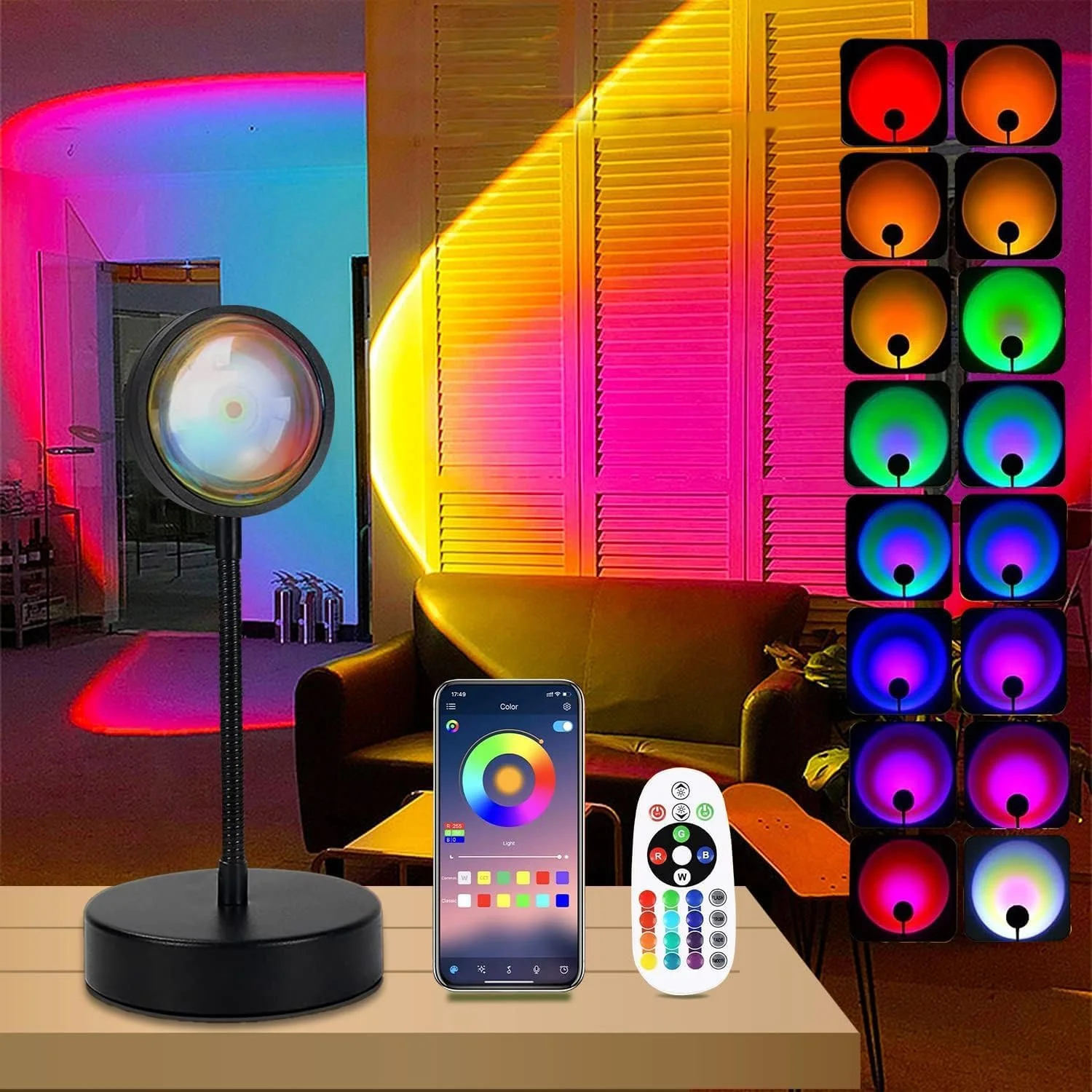 چراغ پروژکتور غروب آفتاب QUIGO، چراغ های LED برای اتاق خواب، چراغ خواب شب، چراغ های RGB، چراغ خورشید، چراغ طلوع آفتاب 10 وات، چرخش 360 درجه، پروژکتور رنگین کمان، دکور اتاق، دکور خانه، هدیه کریسمس برای زنان