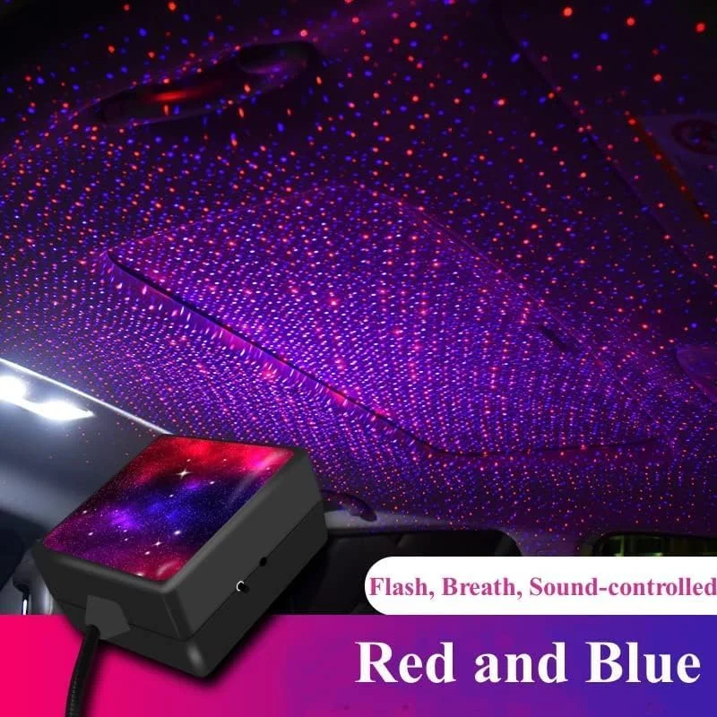 چراغ شب پروژکتور ستاره ای سقف خودرو USB، قابل تنظیم 360 درجه، 2 رنگ - 3 حالت نورپردازی، چراغ داخلی LED خودرو، اتصال و پخش، دکور چراغ ستاره ای رمانتیک سقف خودرو برای اتاق خواب، مهمانی، دیوار خودرو
