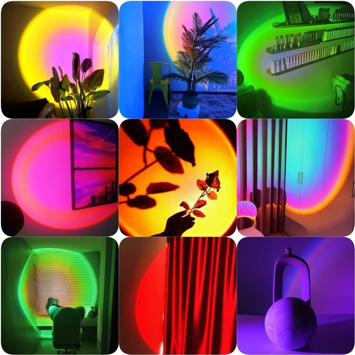 چراغ پروژکتور غروب آفتاب QUIGO، چراغ های LED برای اتاق خواب، چراغ خواب شب، چراغ های RGB، چراغ خورشید، چراغ طلوع آفتاب 10 وات، چرخش 360 درجه، پروژکتور رنگین کمان، دکور اتاق، دکور خانه، هدیه کریسمس برای زنان